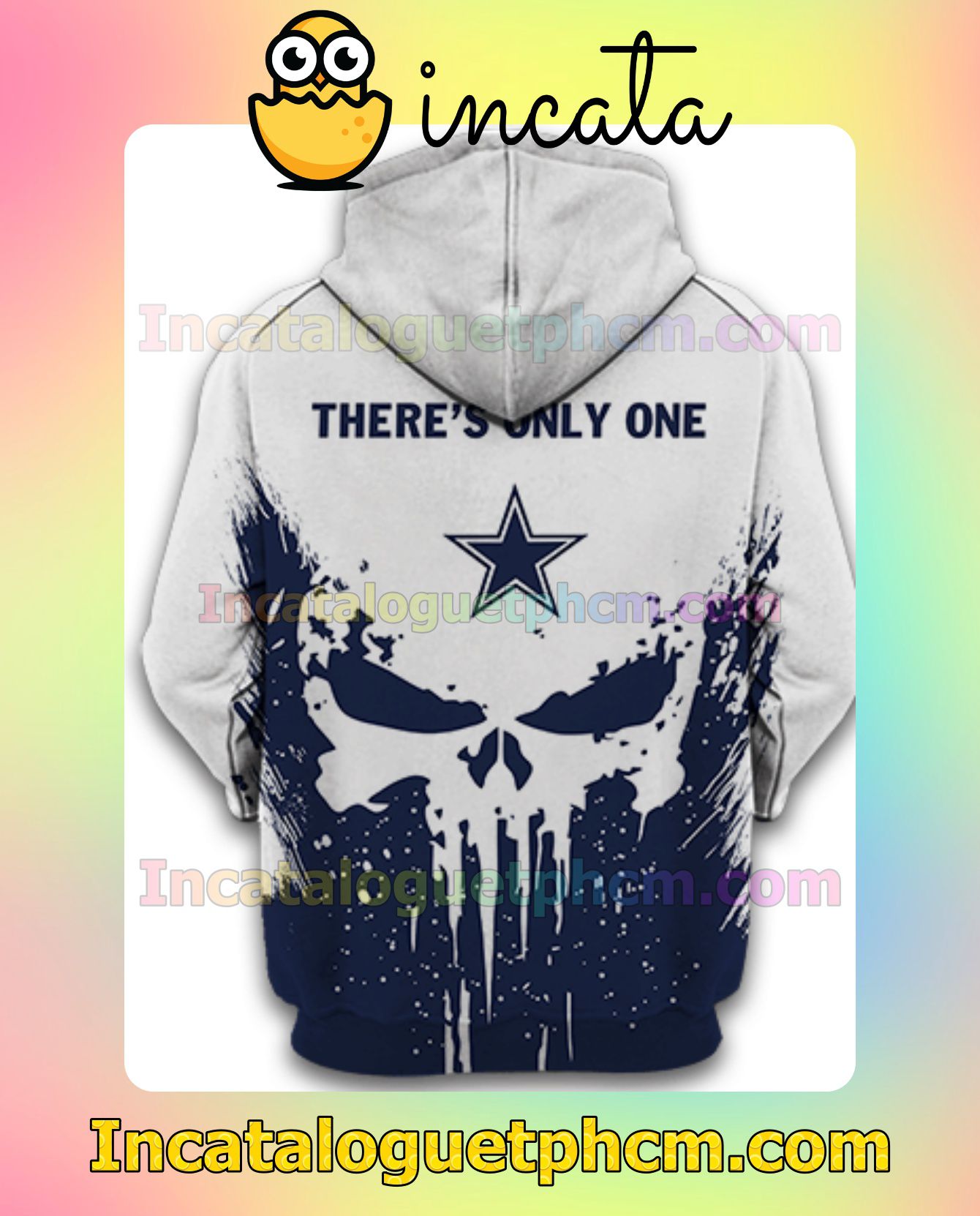 All Over Print Dallas Cowboys There's Only One Skull White And Navy Nike Zip Up Hoodie