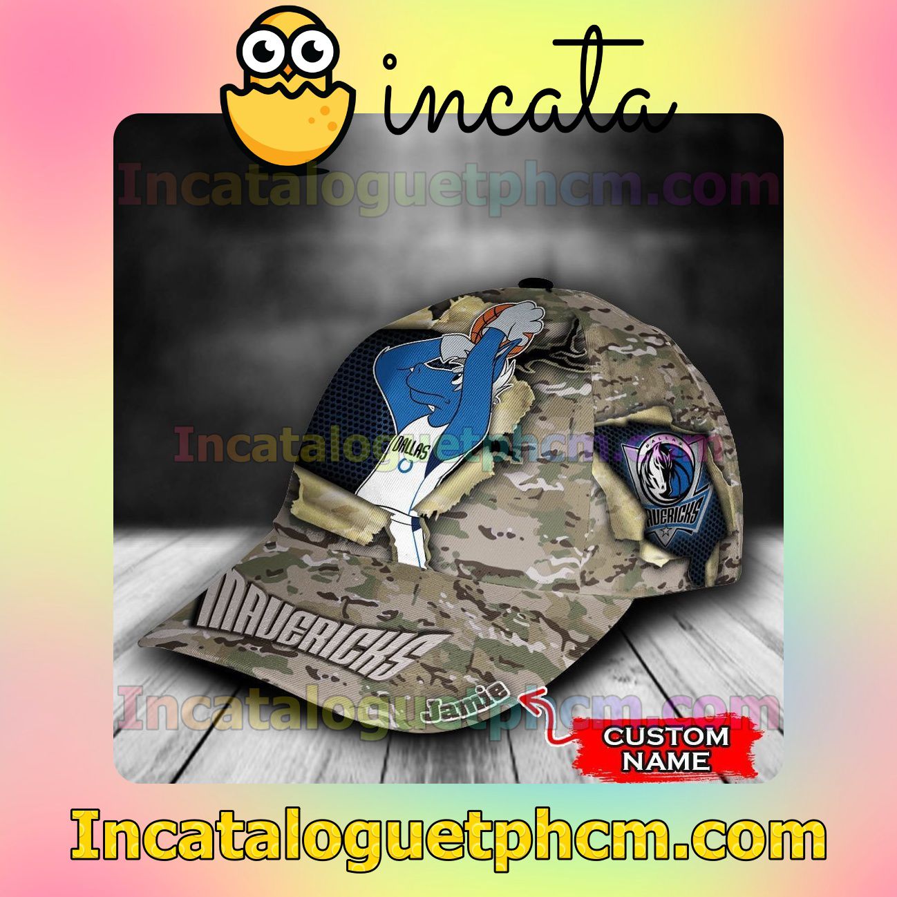 Best Gift Dallas Mavericks Camo Mascot NBA Customized Hat Caps
