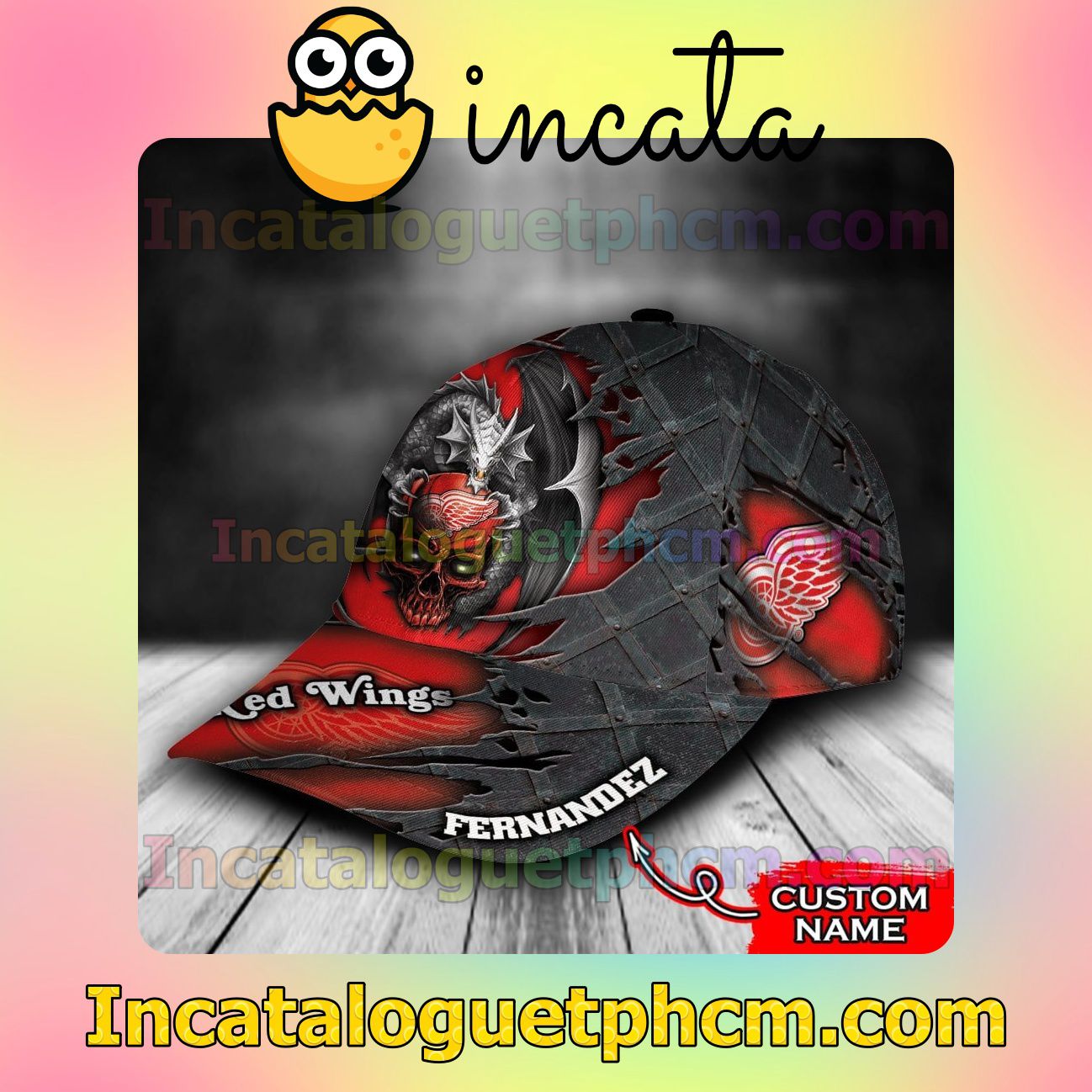 Top Rated Detroit Red Wings Dragon Crack 3D NHL Customized Hat Caps