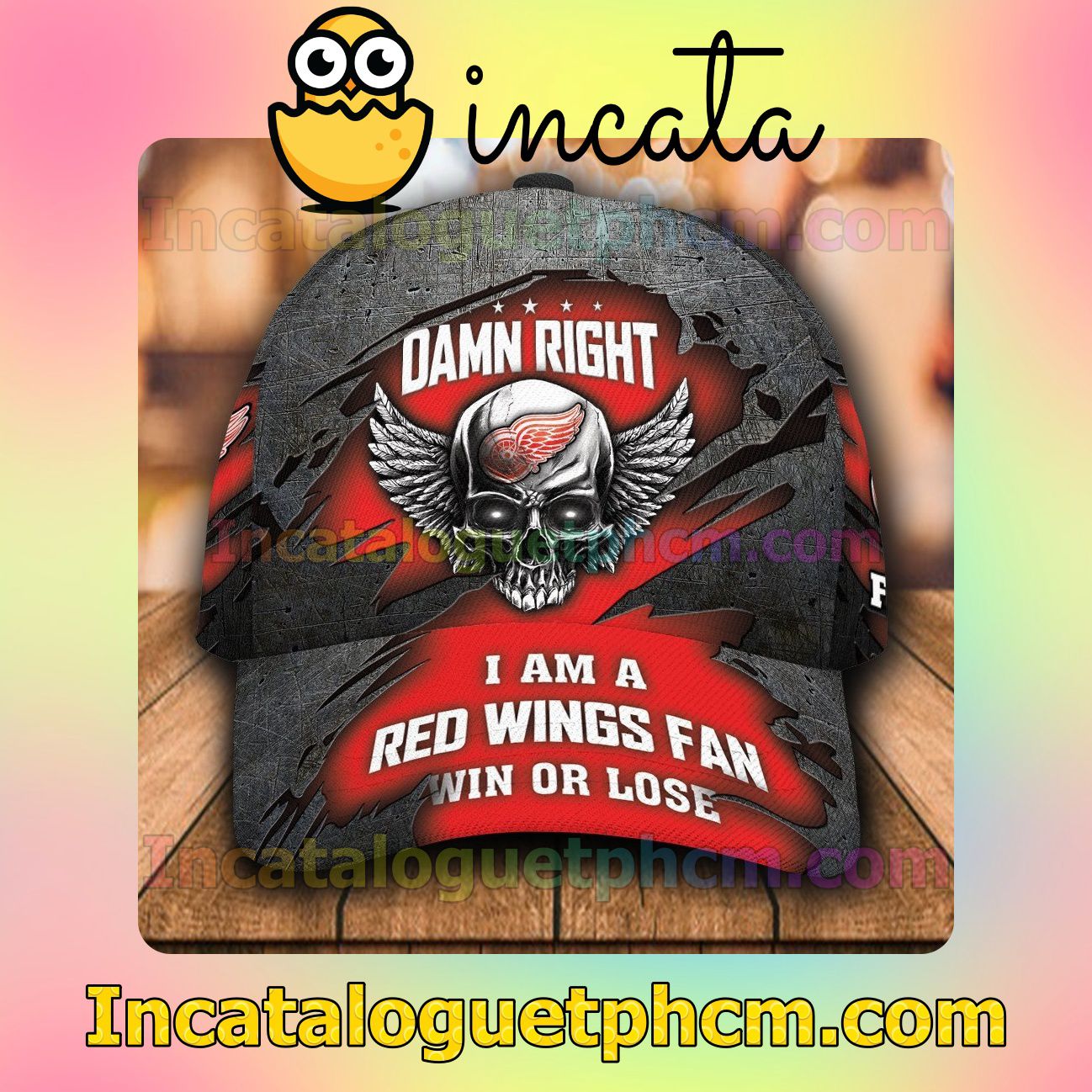 eBay Detroit Red Wings Skull Damn Right I Am A Fan Win Or Lose NHL Customized Hat Caps