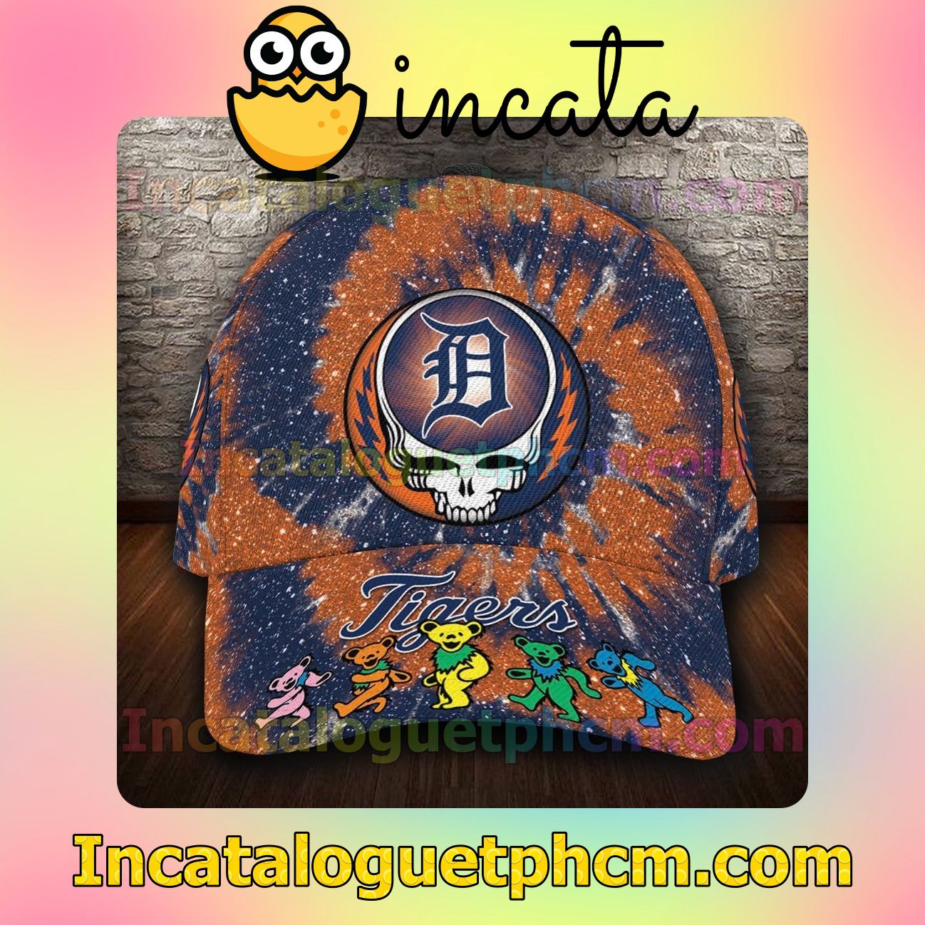 Print On Demand Detroit Tigers & Grateful Dead Band MLB Customized Hat Caps