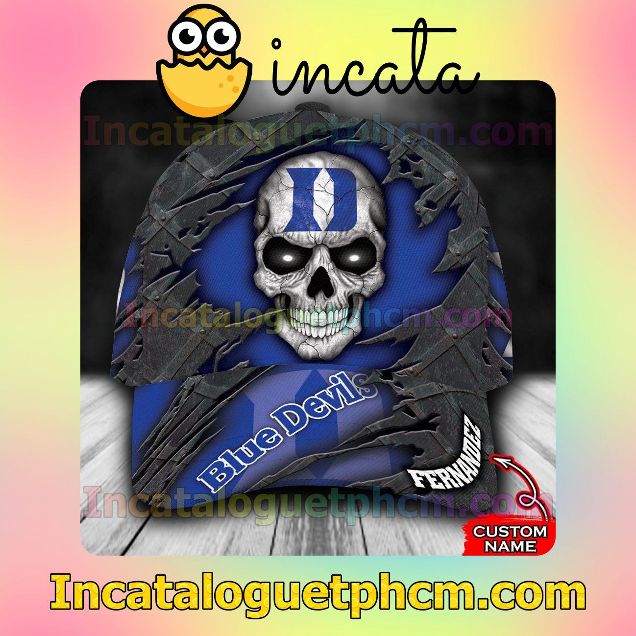 Great artwork! Duke Blue Devils Skull NCAA Customized Hat Caps