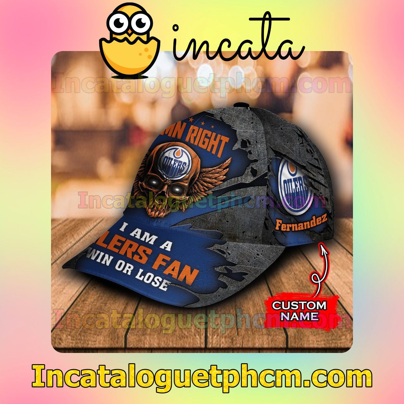 Get Here Edmonton Oilers Skull Damn Right I Am A Fan Win Or Lose NHL Customized Hat Caps