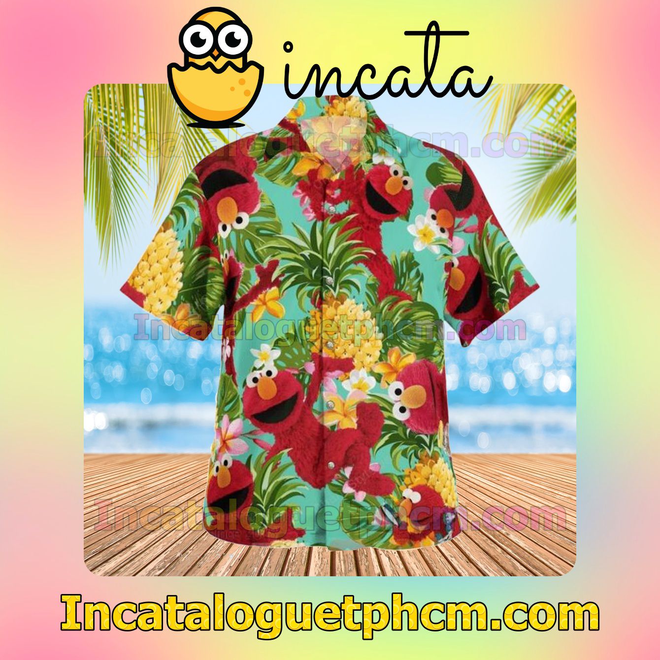 Hot Elmo The Muppet Tropical Pineapple Short Sleeve Shirt