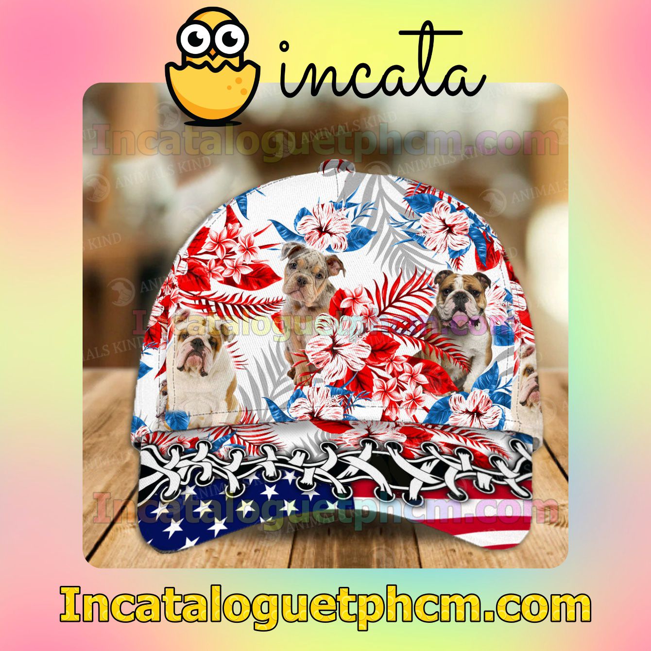 English Bulldog American Flag Dog Lover Caps