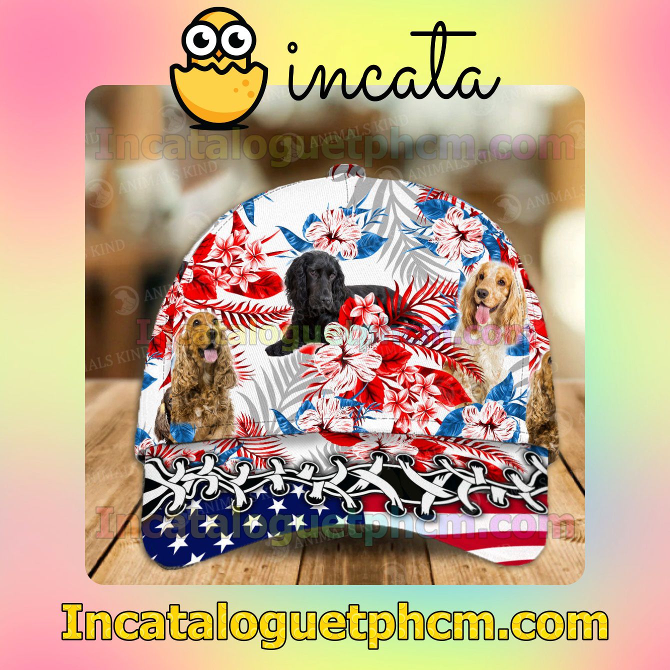 English Cocker Spaniel American Flag Dog Lover Caps
