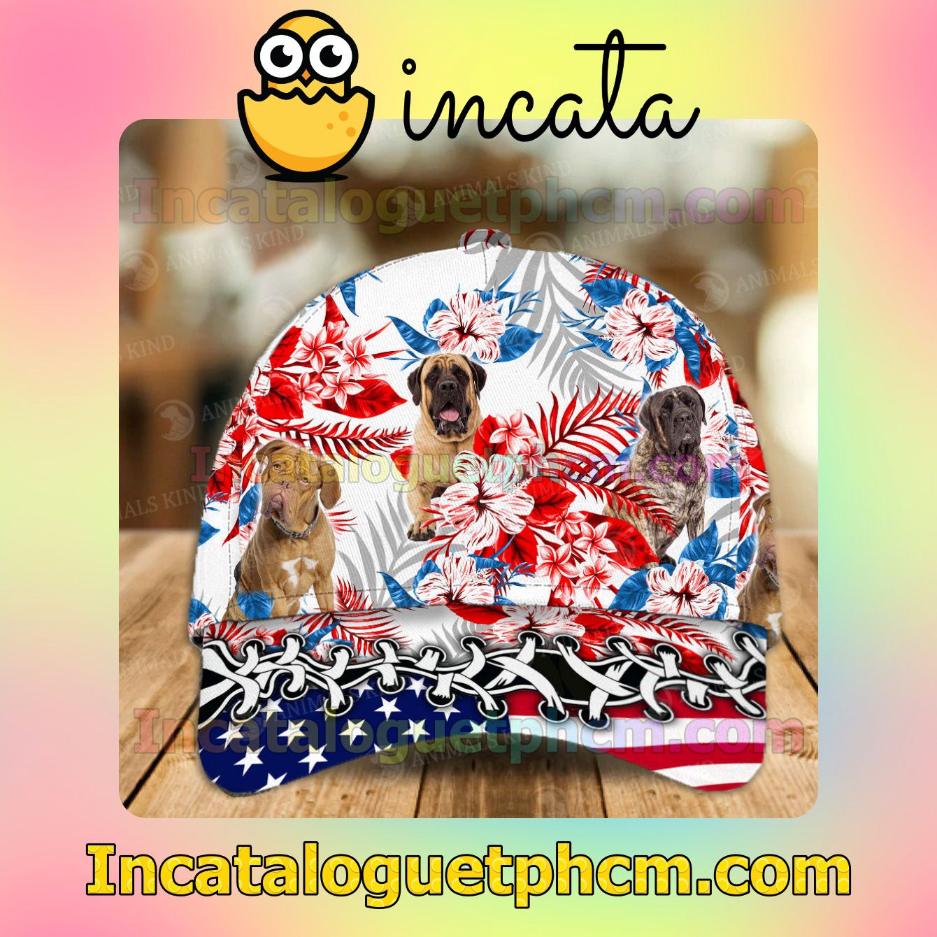 English Mastiff American Flag Dog Lover Caps