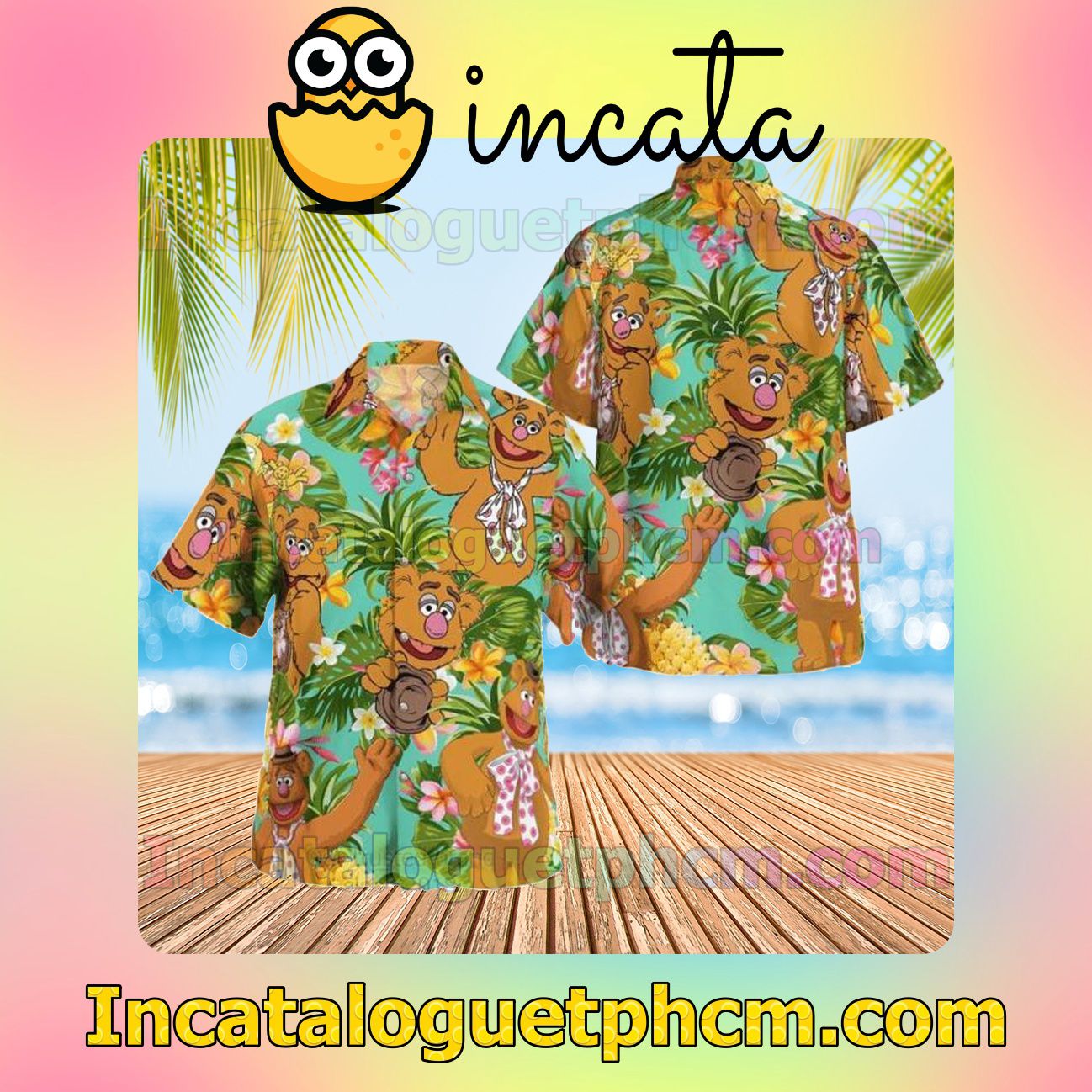 Handmade Fozzie Bear The Muppet Tropical Pineapple Short Sleeve Shirt