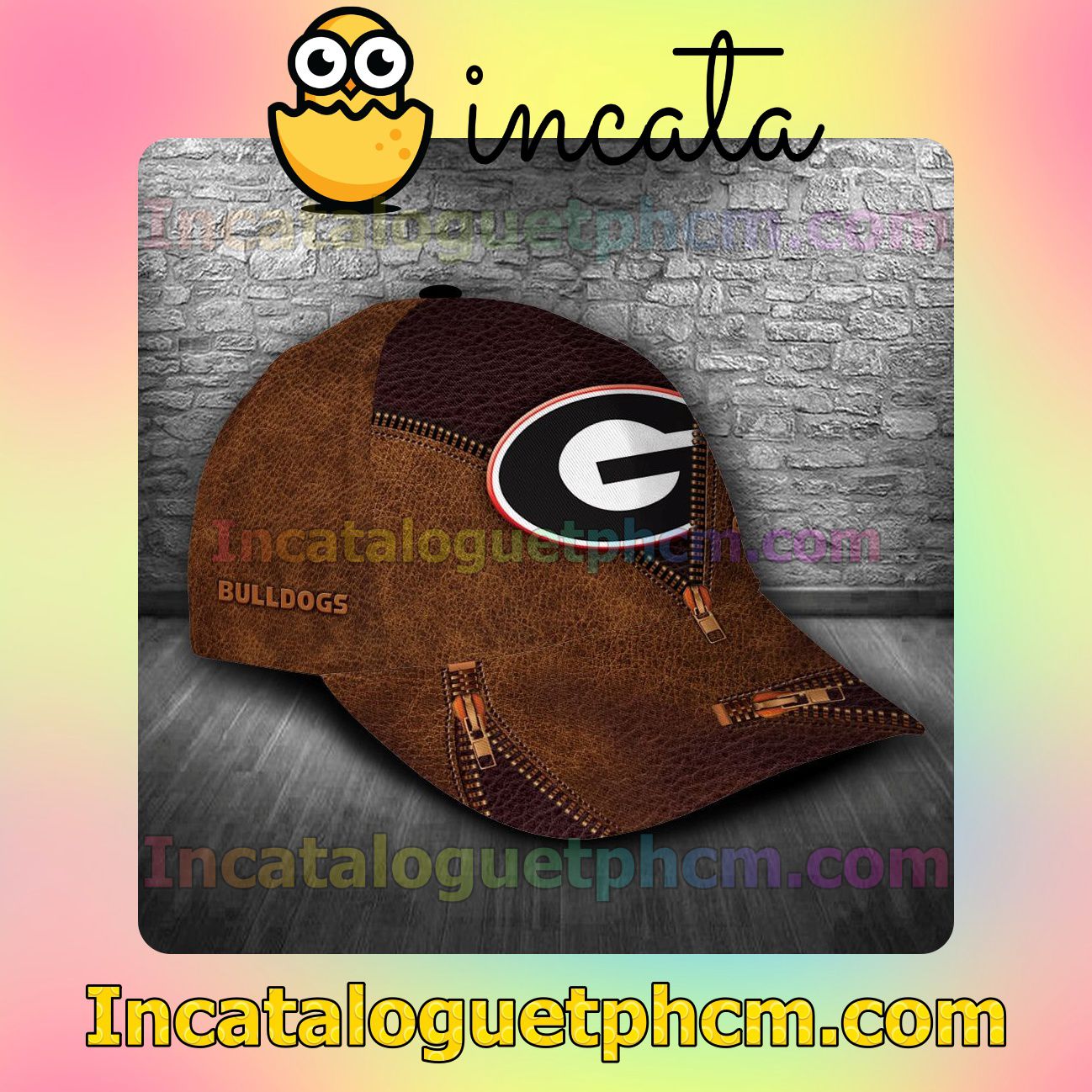 Discount Georgia Bulldogs Leather Zipper Print Customized Hat Caps