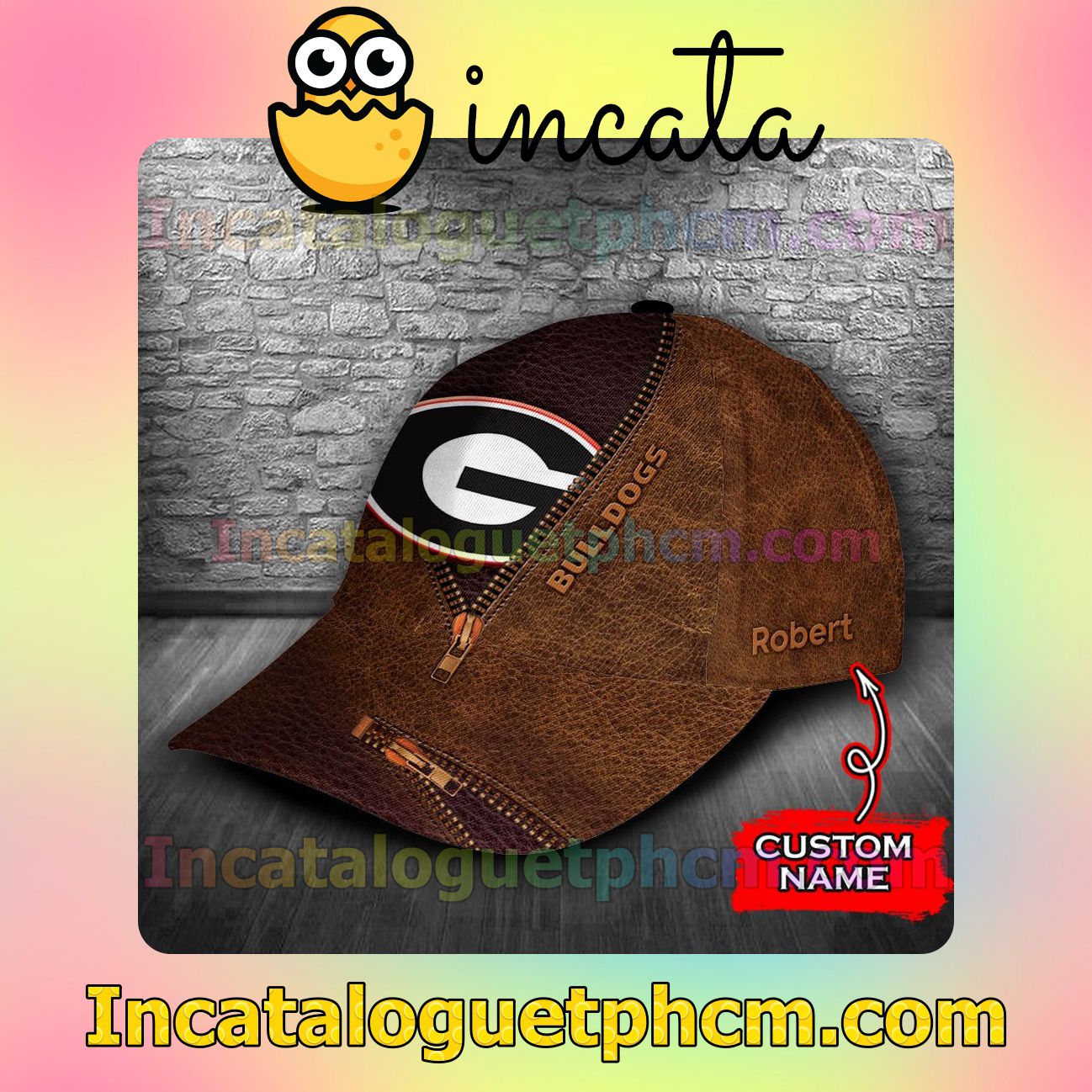 Very Good Quality Georgia Bulldogs Leather Zipper Print Customized Hat Caps