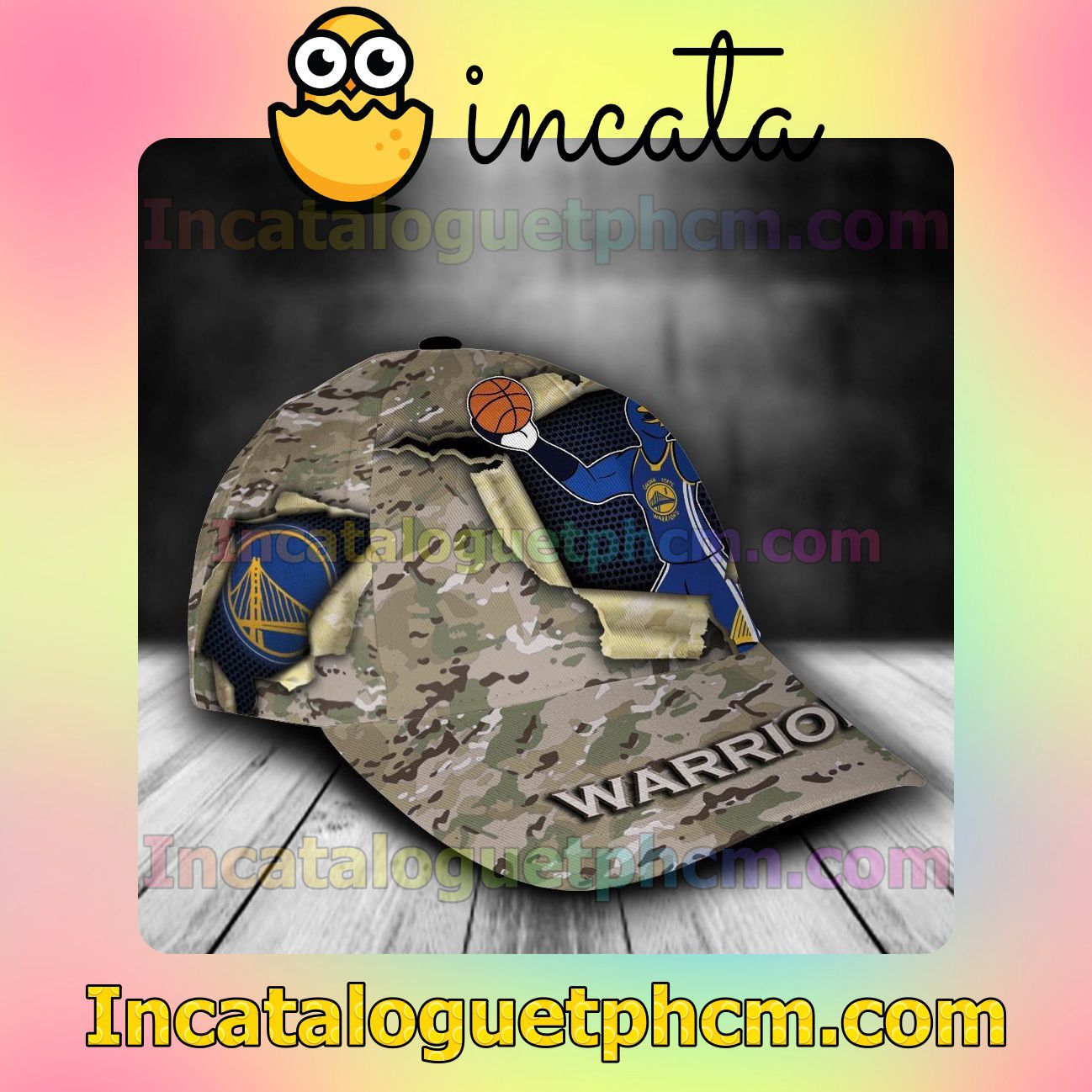 Adorable Golden State Warriors Camo Mascot NBA Customized Hat Caps