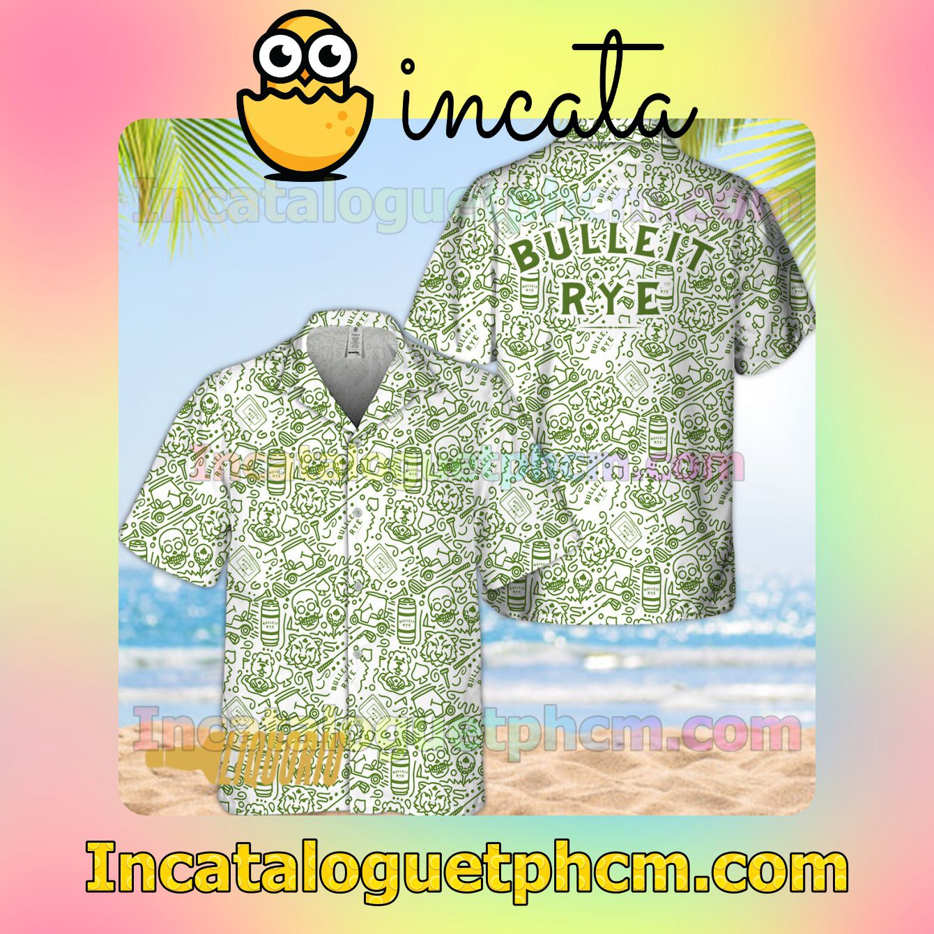 Green Bulleit Rye Whiskey Doodle Art Summer Vacation Shirt