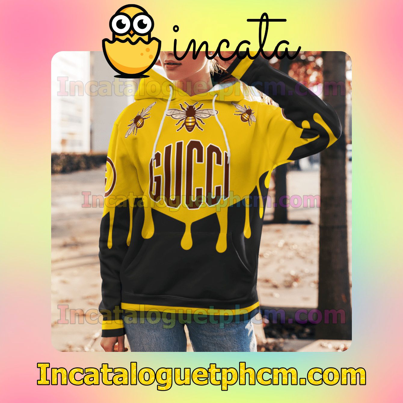 Real Gucci Bee Black And Yellow Nike Zip Up Hoodie