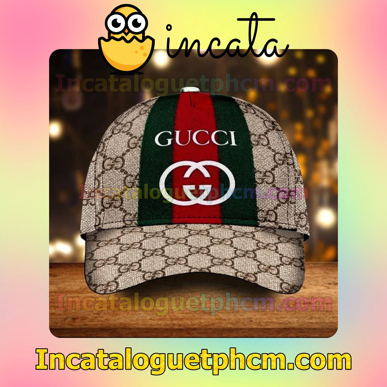 Gucci Beige With Brand Name And Logo On Green And Red Stripes Classic Hat Caps Gift For Men