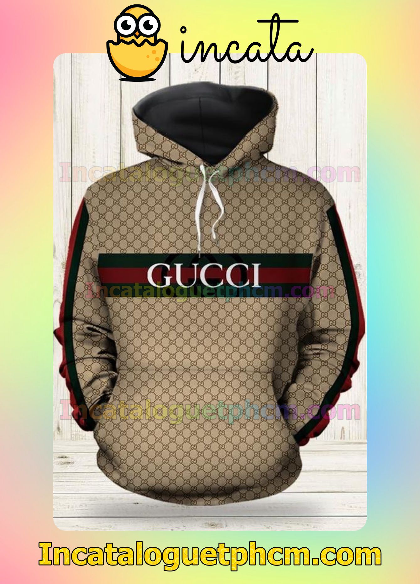 Gucci Brown Monogram Black And Red Stripes Nike Zip Up Hoodie