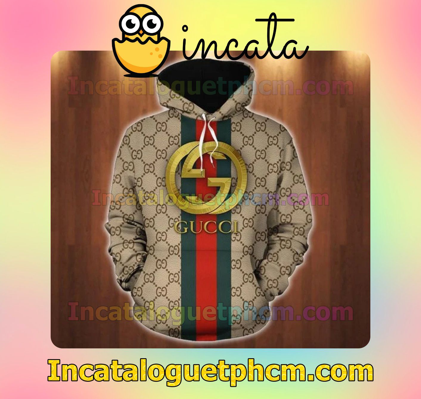 Gucci Gold Logo On Green And Red Vertical Stripes Nike Zip Up Hoodie