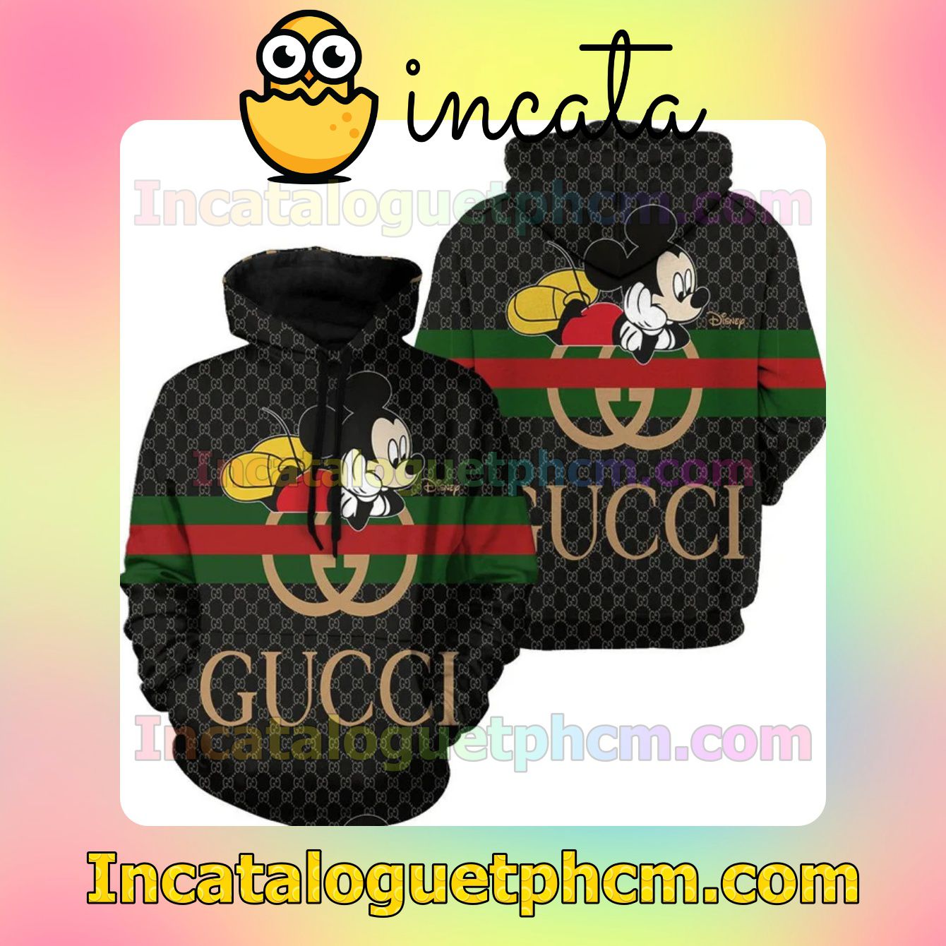 Gucci Mickey Mouse Green And Red Stripes Black Nike Zip Up Hoodie