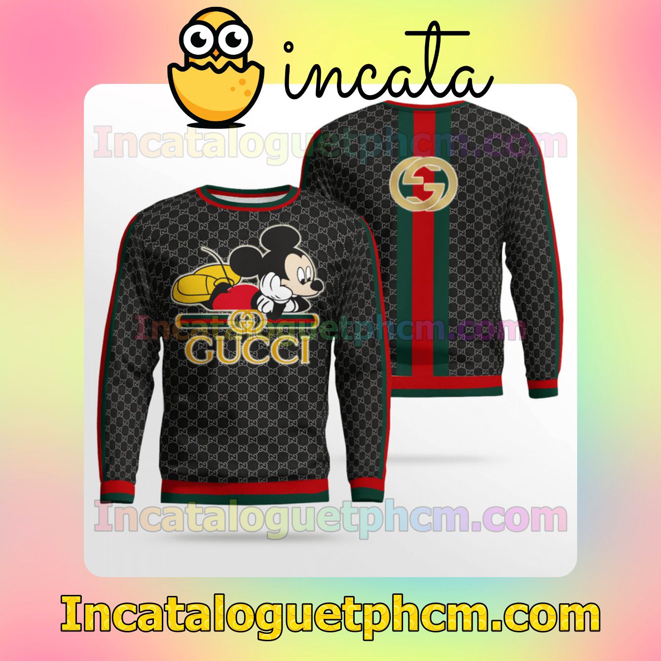 Gucci Mickey Mouse Logo Black Wool Sweater Sweatshirt Gift For Mom