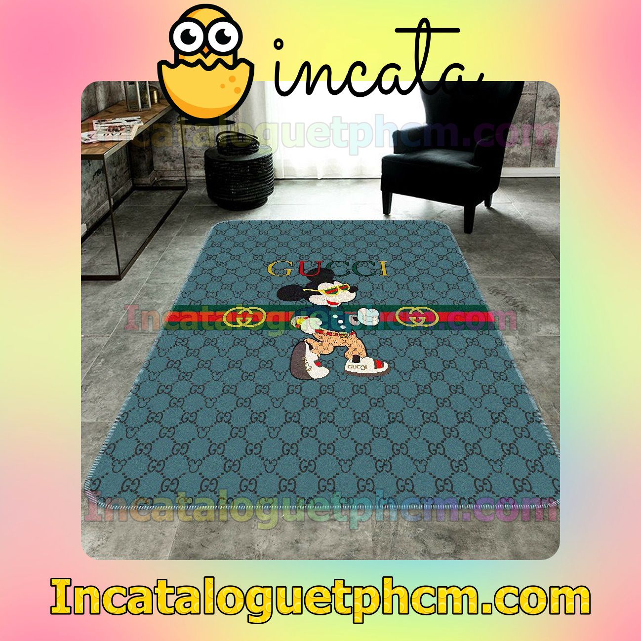 Gucci Mickey Mouse Monogram Green Carpet Rugs For Kitchen