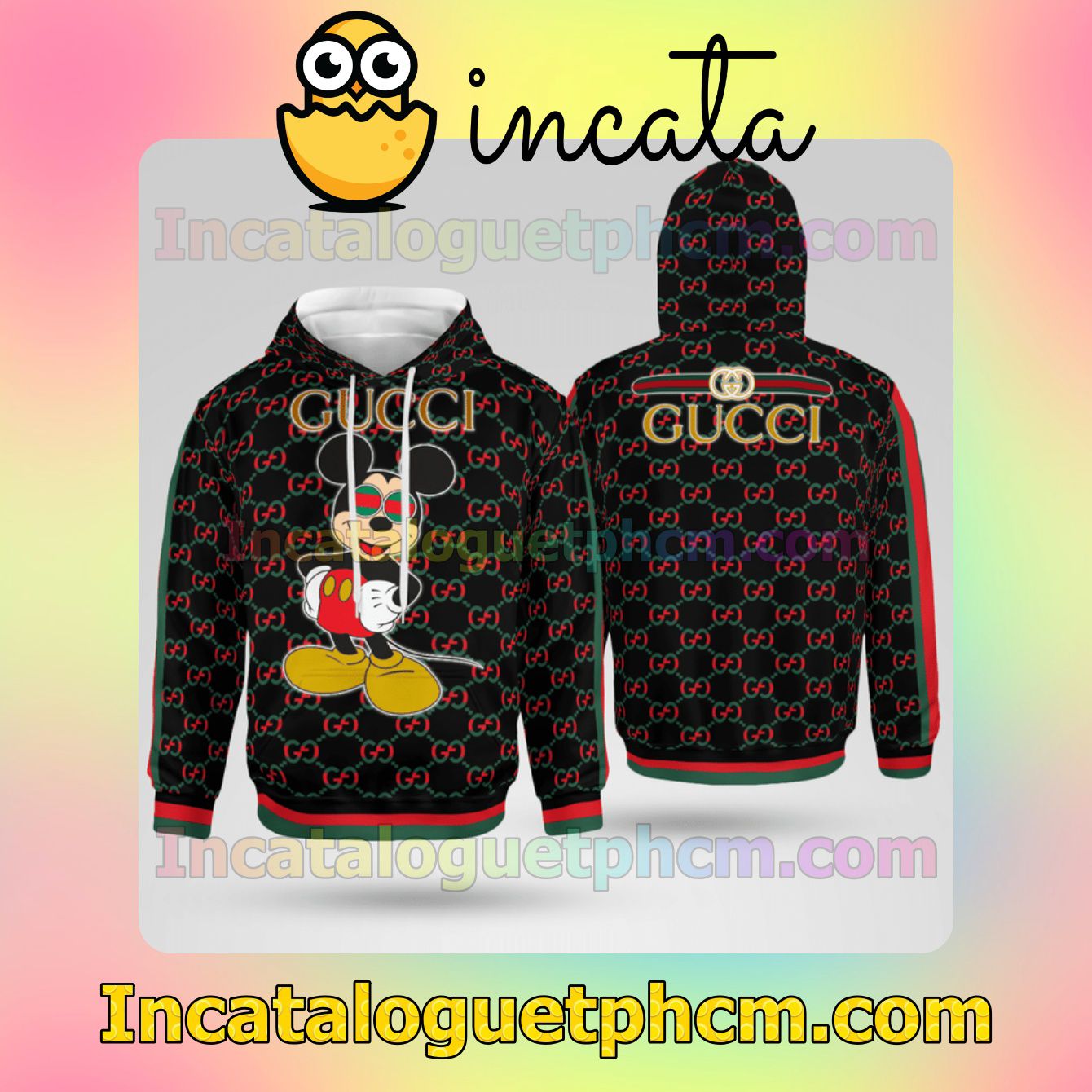 Gucci Mickey Mouse Red And Green Stripes Nike Zip Up Hoodie