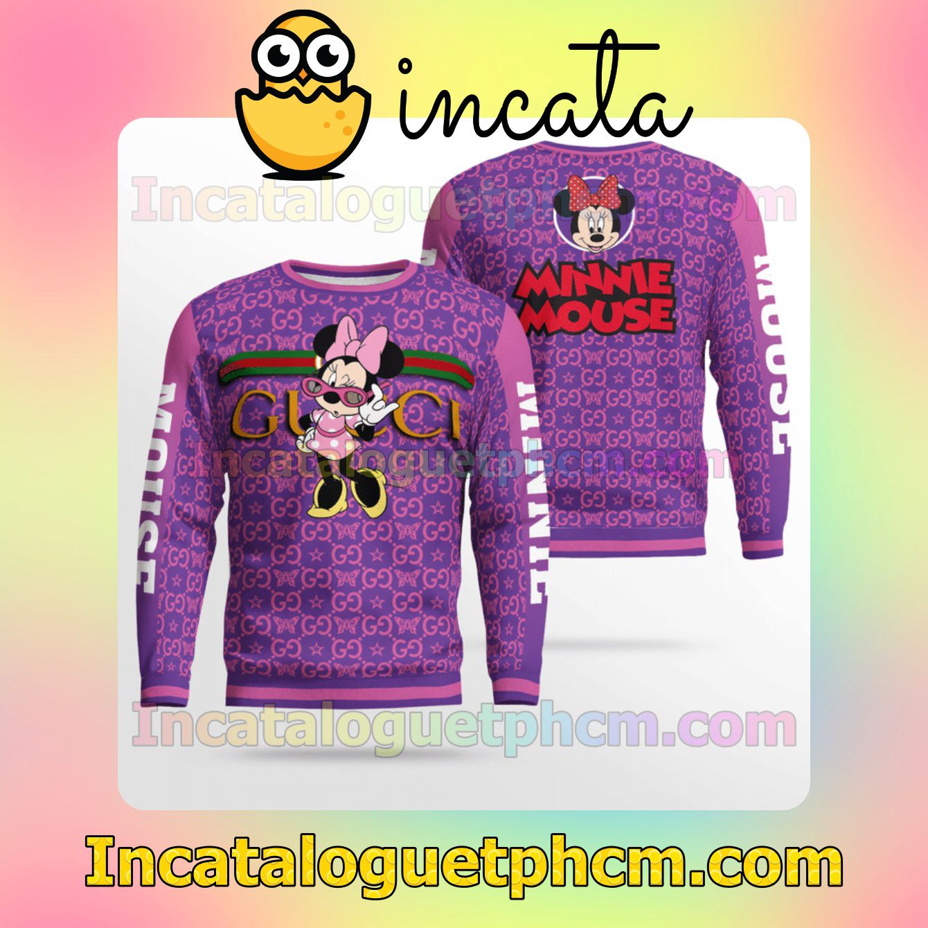 Gucci Minnie Mouse Butterfly Purple Wool Sweater Sweatshirt Gift For Mom