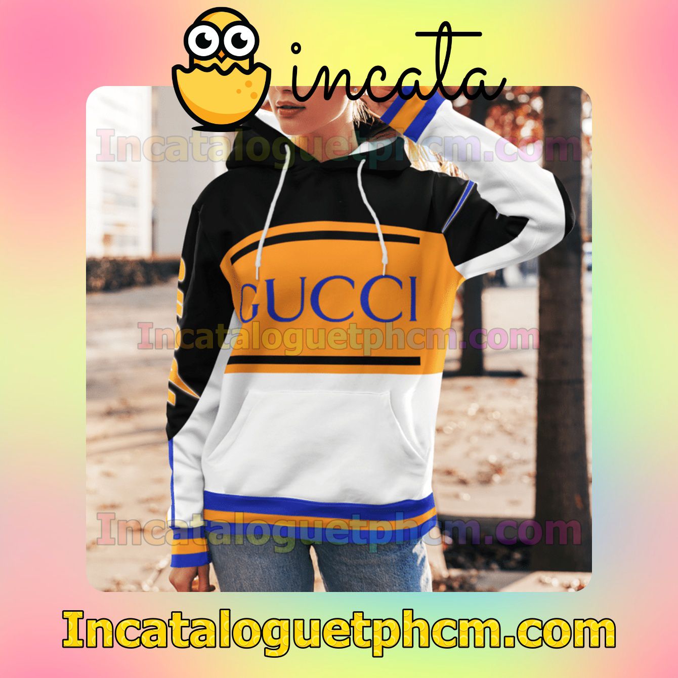 Clothing Gucci Mix Color Black Orange And White Nike Zip Up Hoodie