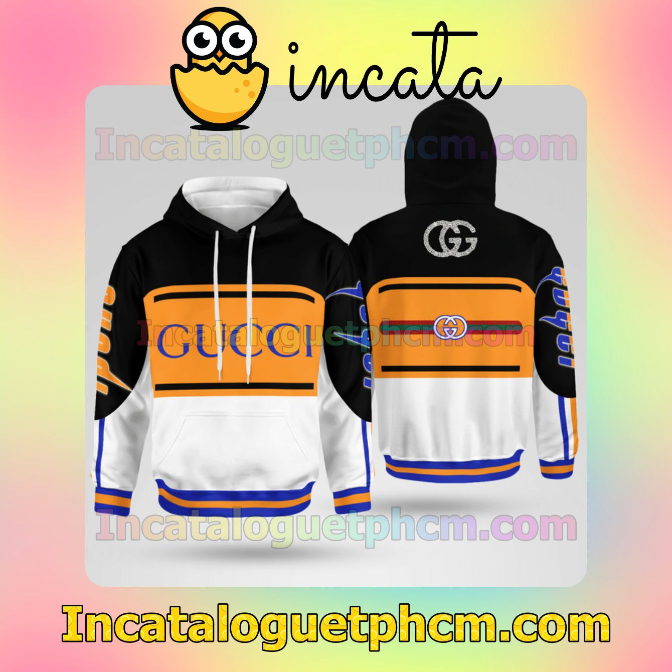 Gucci Mix Color Black Orange And White Nike Zip Up Hoodie