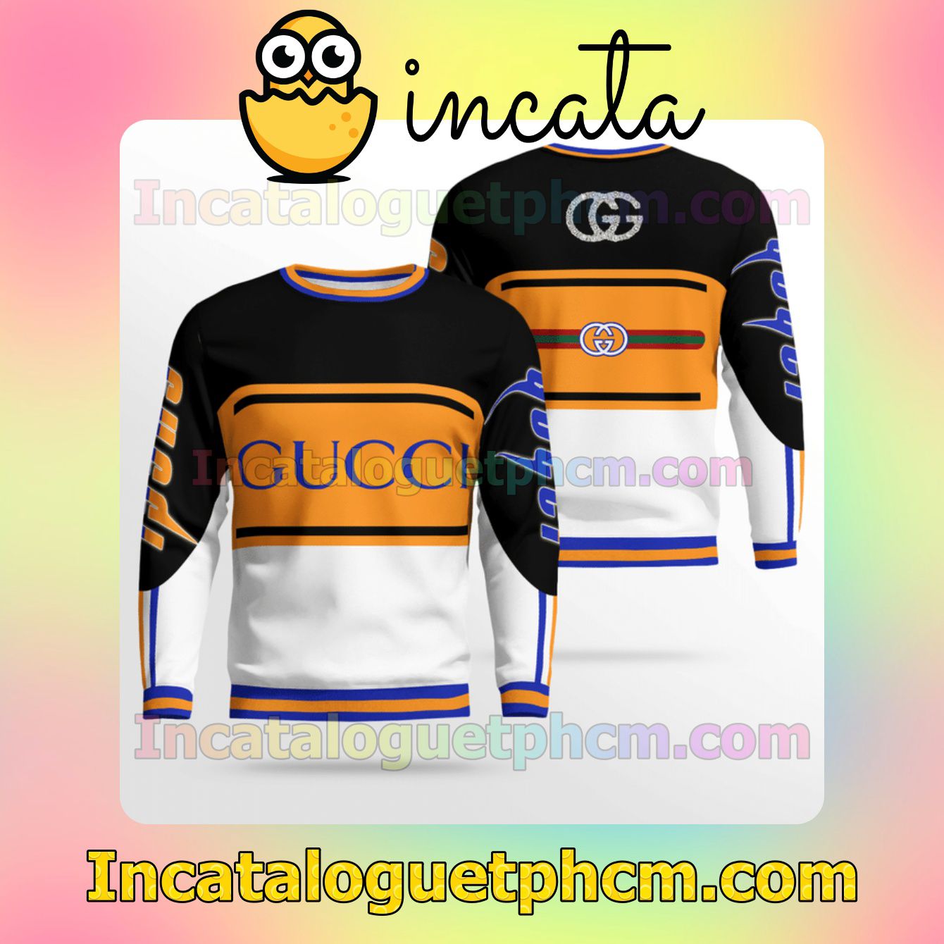 Gucci Mix Color Black Orange And White Wool Sweater Sweatshirt Gift For Mom