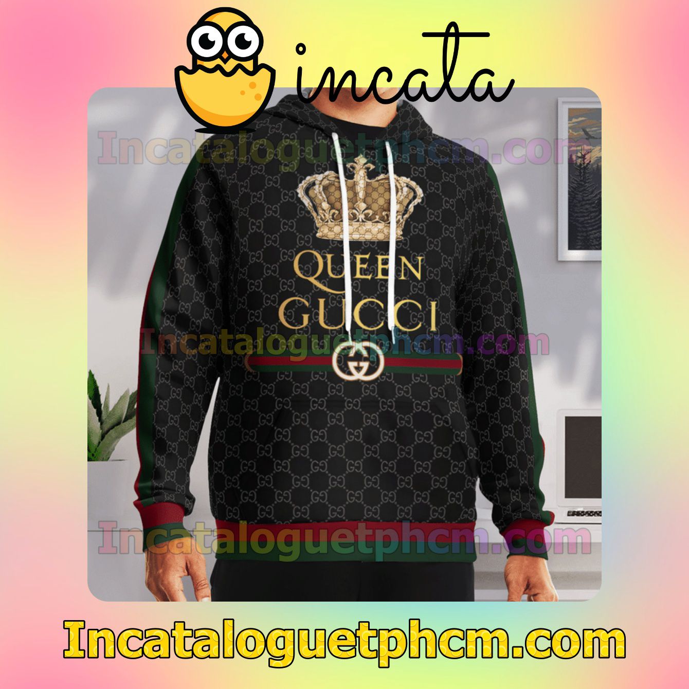 Gucci Queen Crown Black Monogram Nike Zip Up Hoodie
