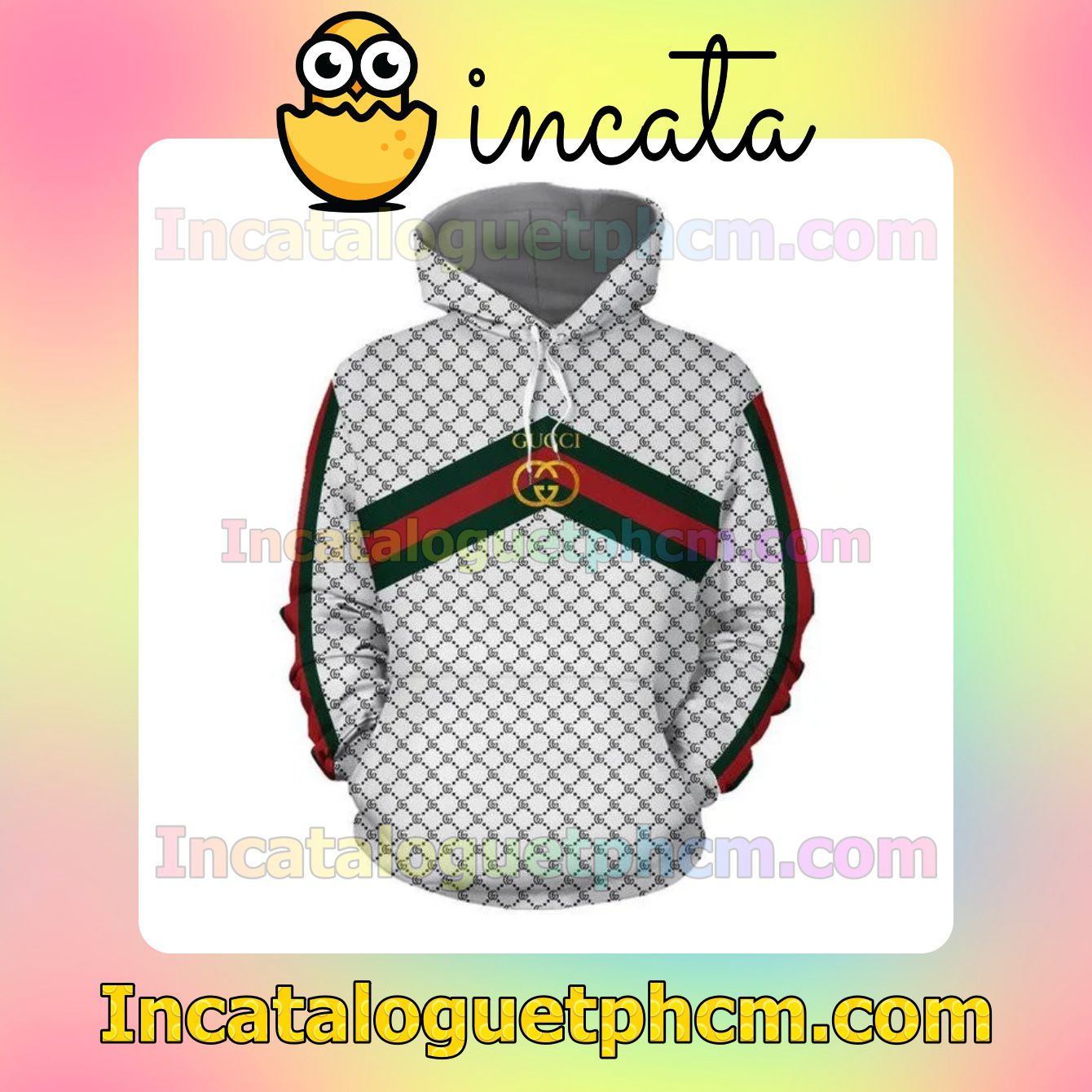 Gucci White Monogram Green And Red Stripes Nike Zip Up Hoodie