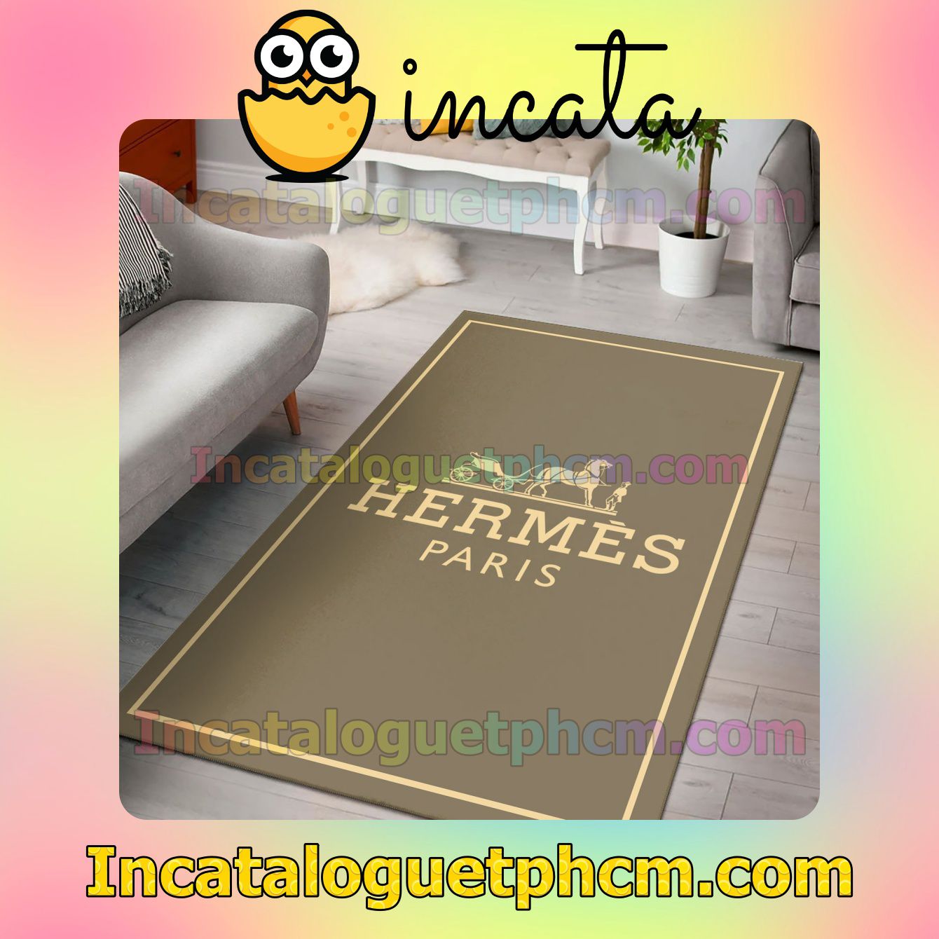 Hermes Paris Luxury Brand Light Brown Carpet Rugs For Kitchen