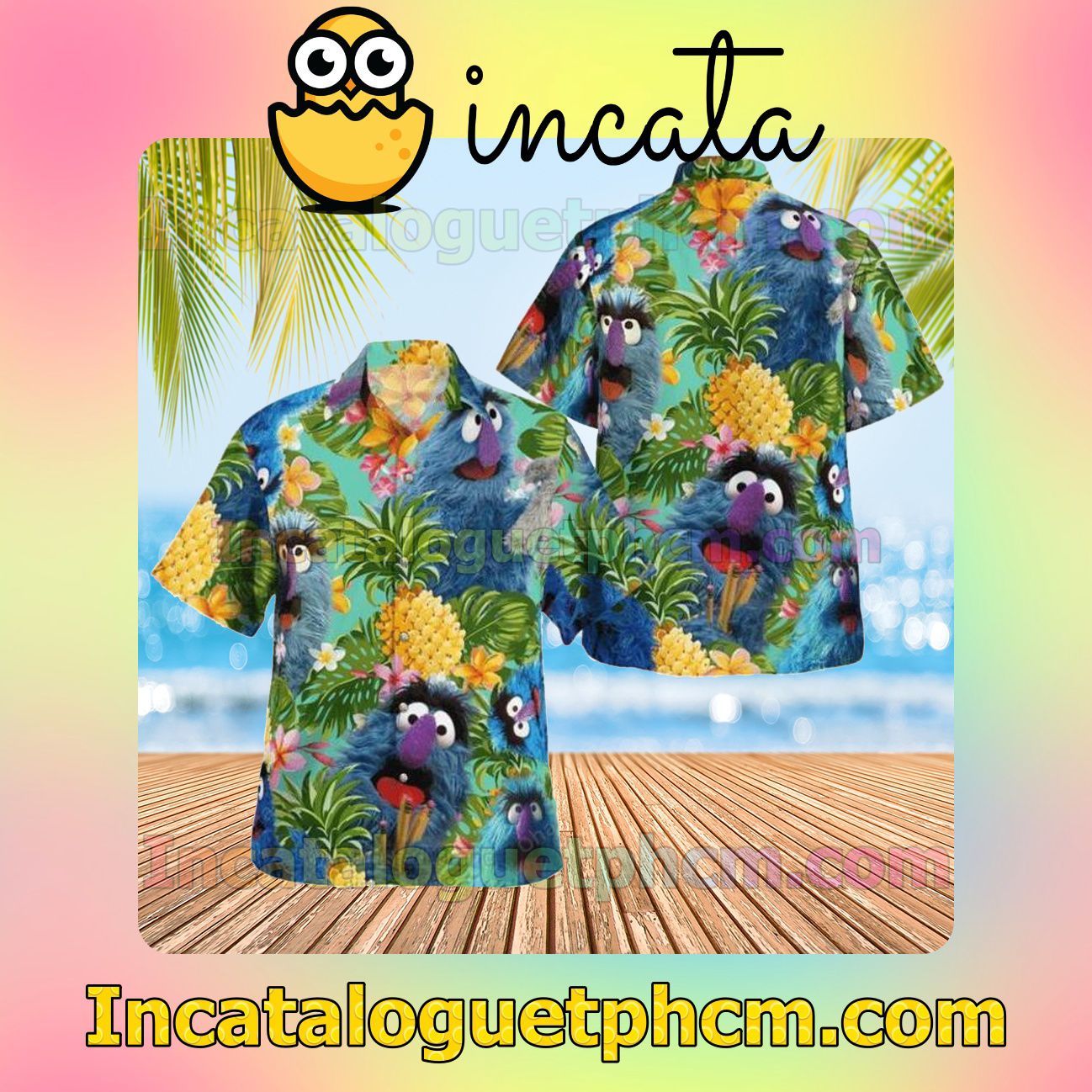 Great artwork! Herry Monster Sesame Street The Muppet Tropical Pineapple Short Sleeve Shirt