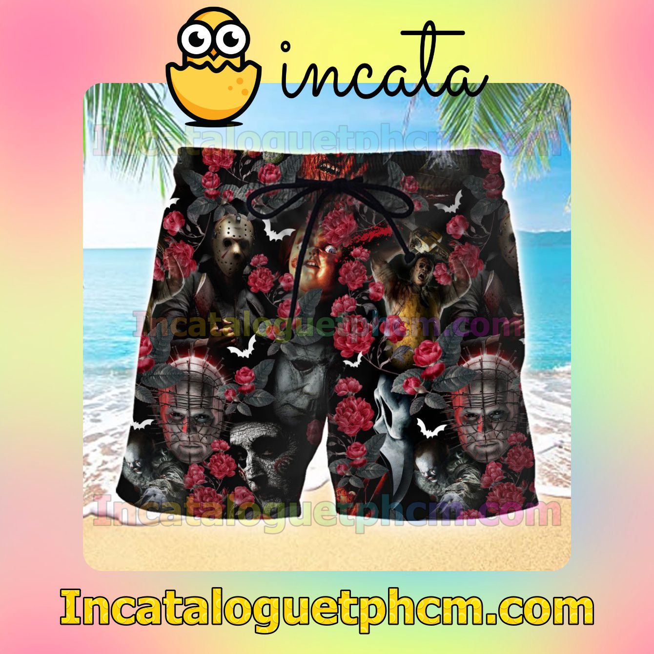 Horror Characters Red Flower Shorts