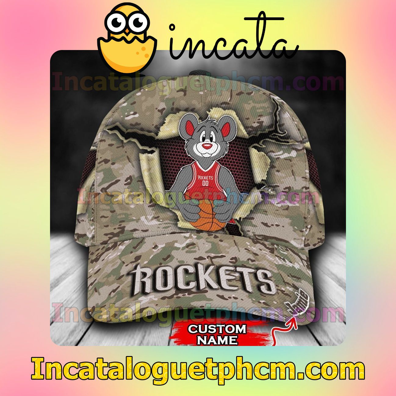 Nice Houston Rockets Camo Mascot NBA Customized Hat Caps