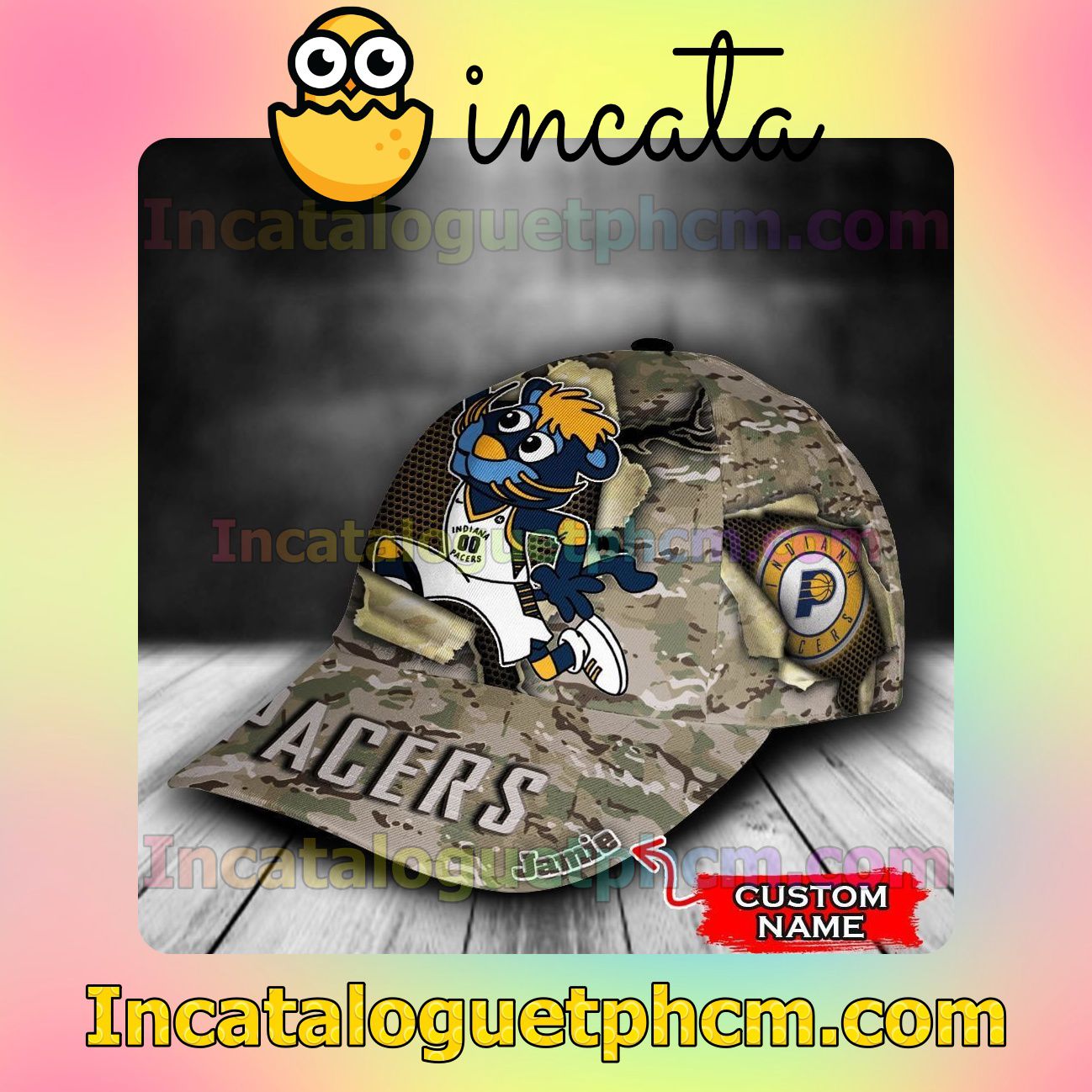  Ships From USA Indiana Pacers Camo Mascot NBA Customized Hat Caps