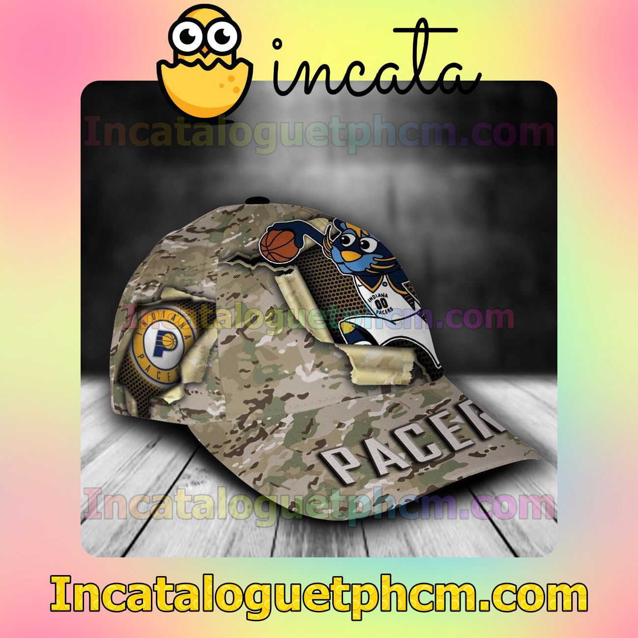 Best Shop Indiana Pacers Camo Mascot NBA Customized Hat Caps