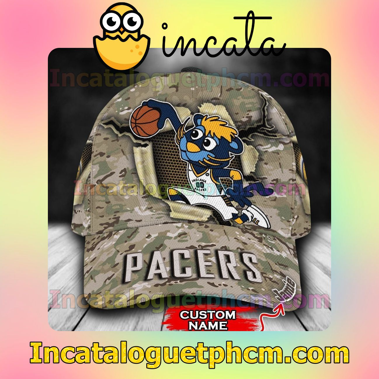 Wonderful Indiana Pacers Camo Mascot NBA Customized Hat Caps