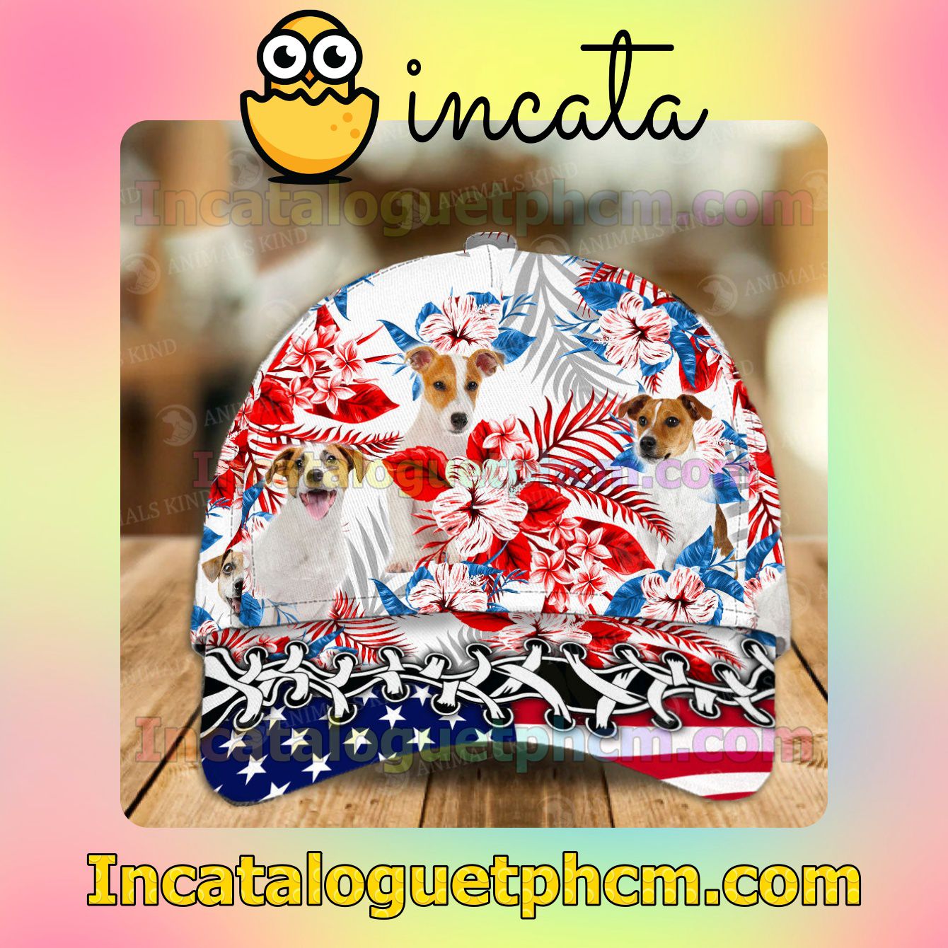 Jack Russell Terrier American Flag Dog Lover Caps