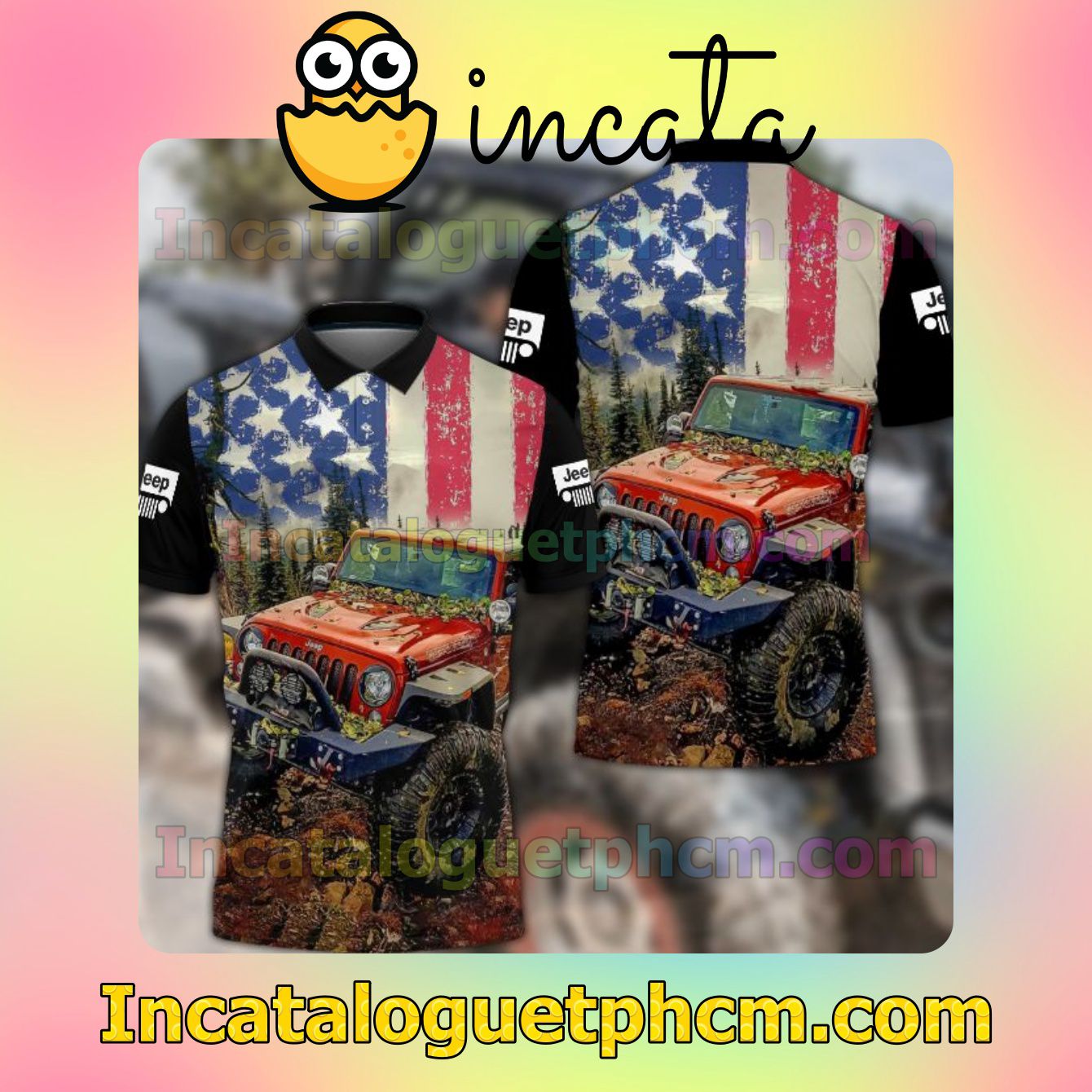 Jeep American Flag Vintage Polo Gift For Men Dad