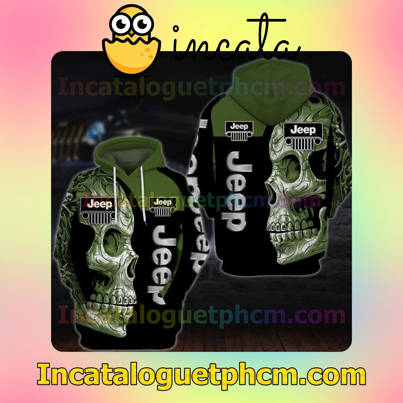 Jeep Skull Black And Green Nike Zip Up Hoodie