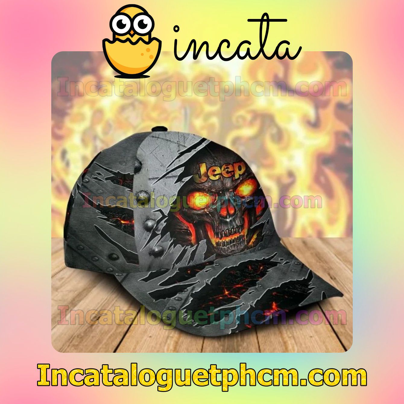 Clothing Jeep Skull Fire Torn Ripped Classic Hat Caps Gift For Men
