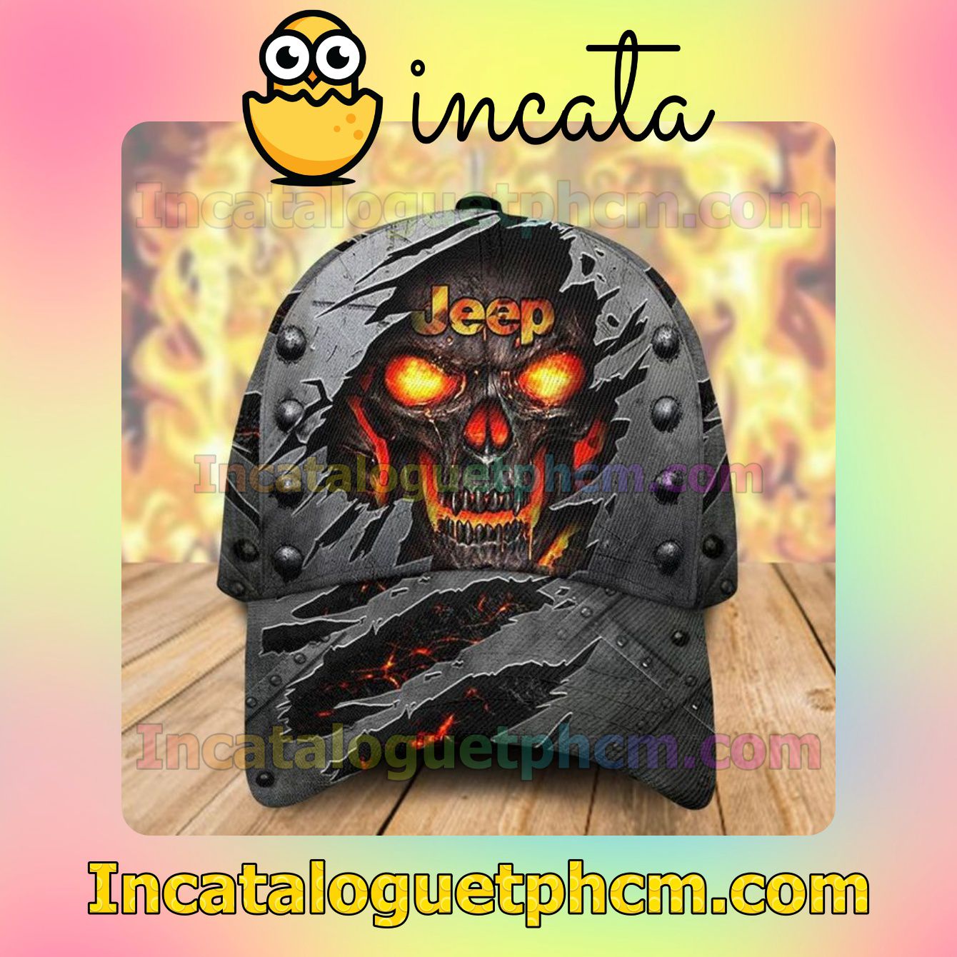 Unique Jeep Skull Fire Torn Ripped Classic Hat Caps Gift For Men
