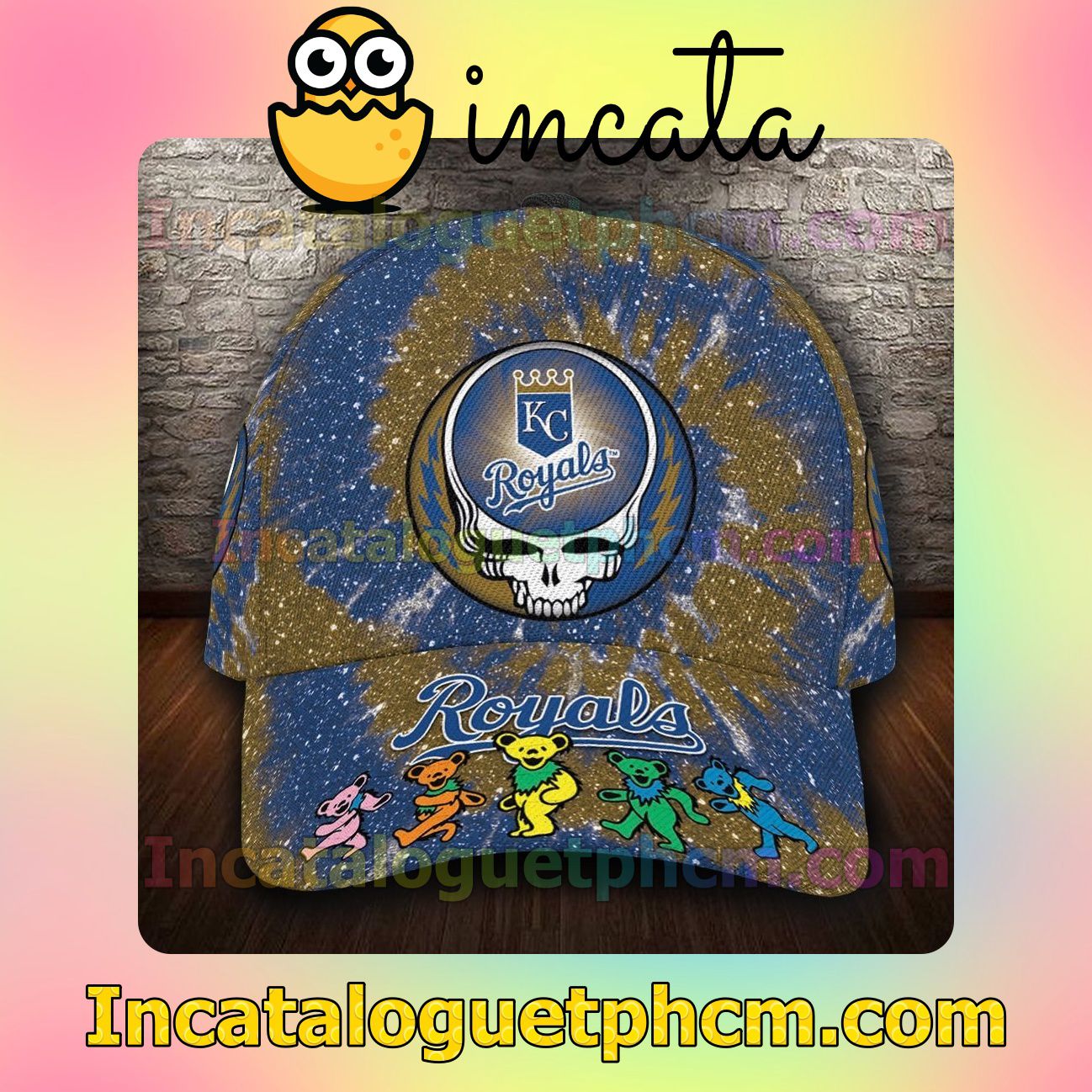 All Over Print Kansas City Royals & Grateful Dead MLB Band Customized Hat Caps
