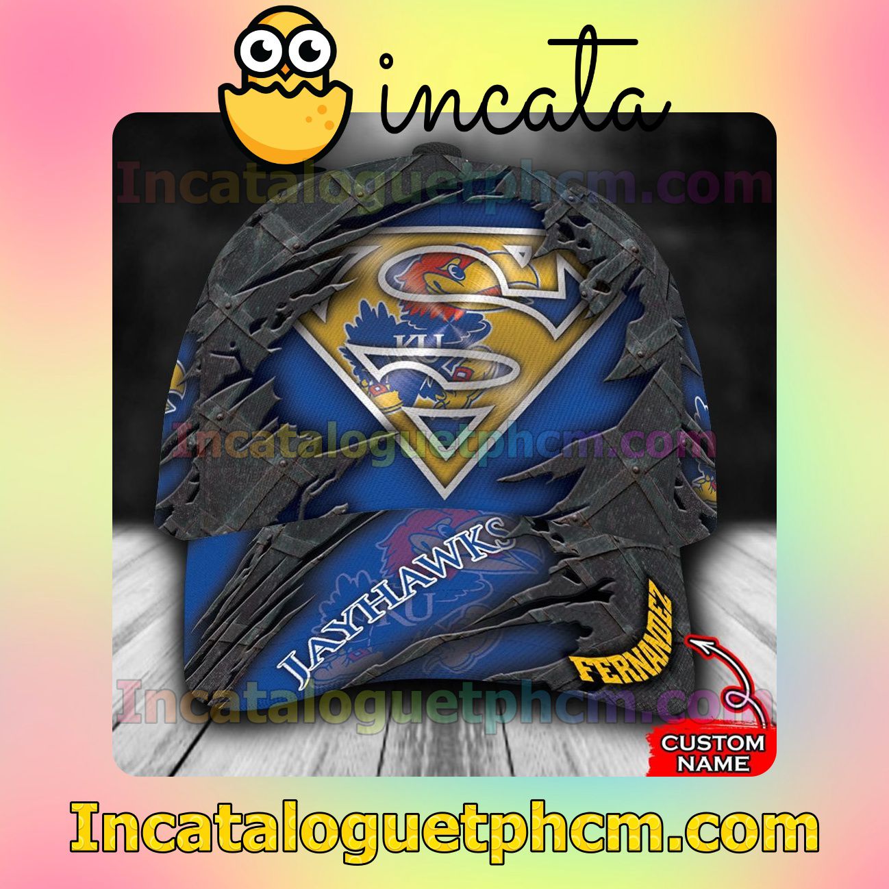 Kansas Jayhawks Superman NCAA Customized Hat Caps