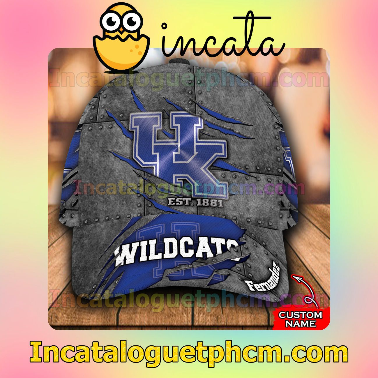 3D Kentucky Wildcats Leather Zipper Print Customized Hat Caps