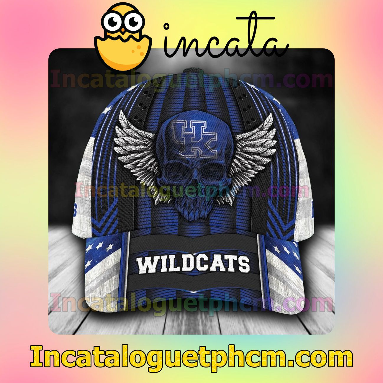 Present Kentucky Wildcats Skull Flag NCAA Customized Hat Caps