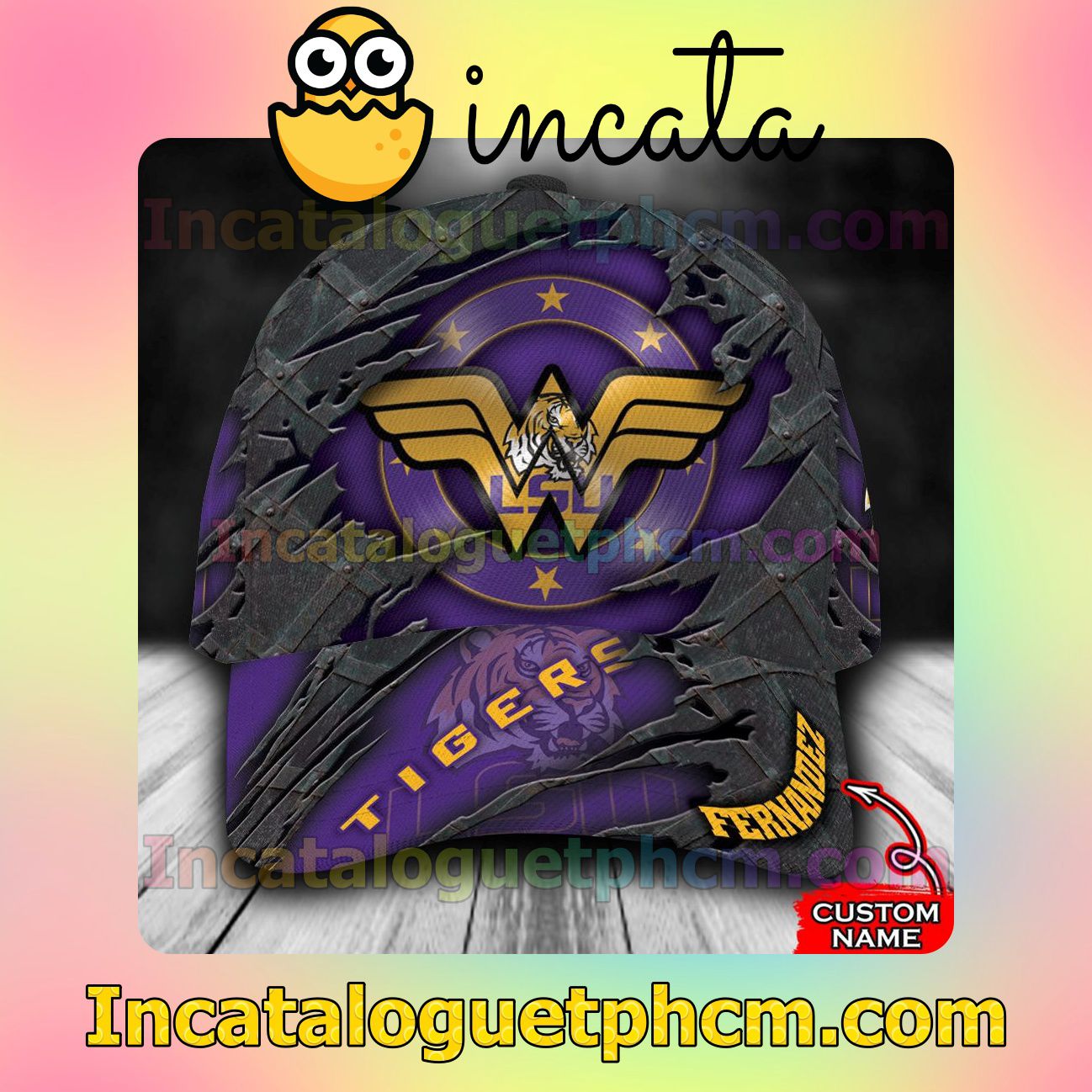 Great artwork! LSU Tigers Wonder Woman NCAA Customized Hat Caps