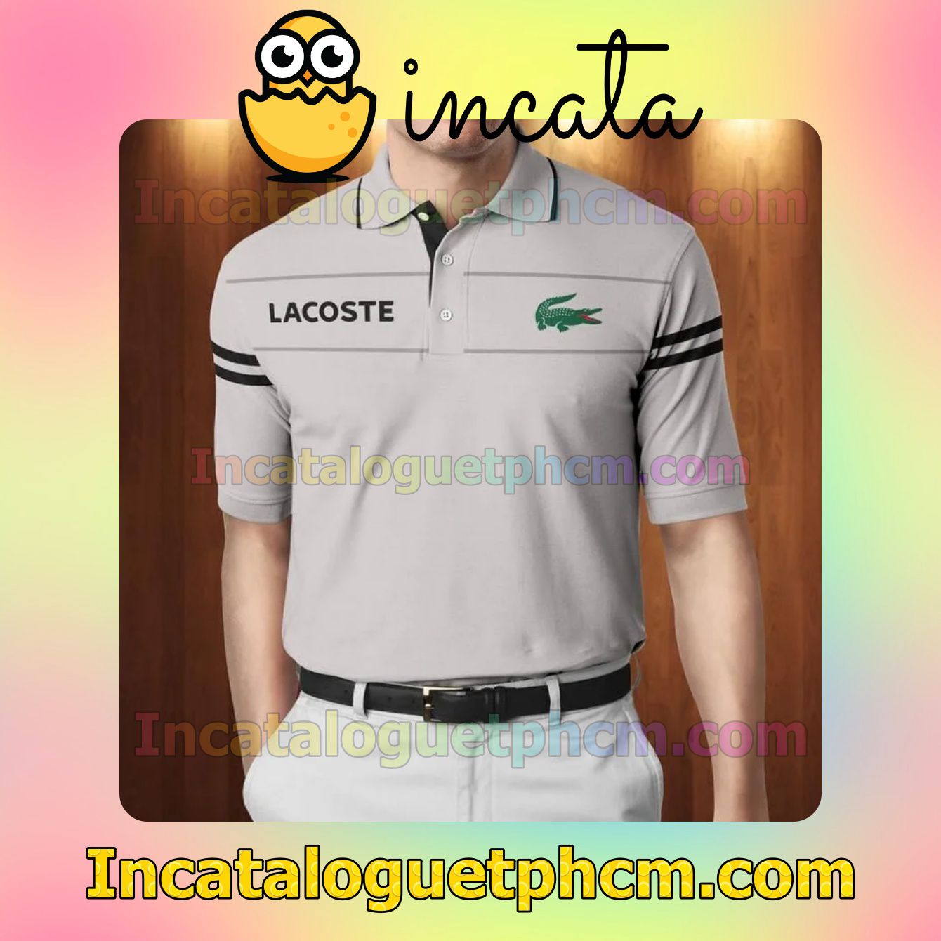 Lacoste Luxury Brand Grey Basic Polo Gift For Men Dad