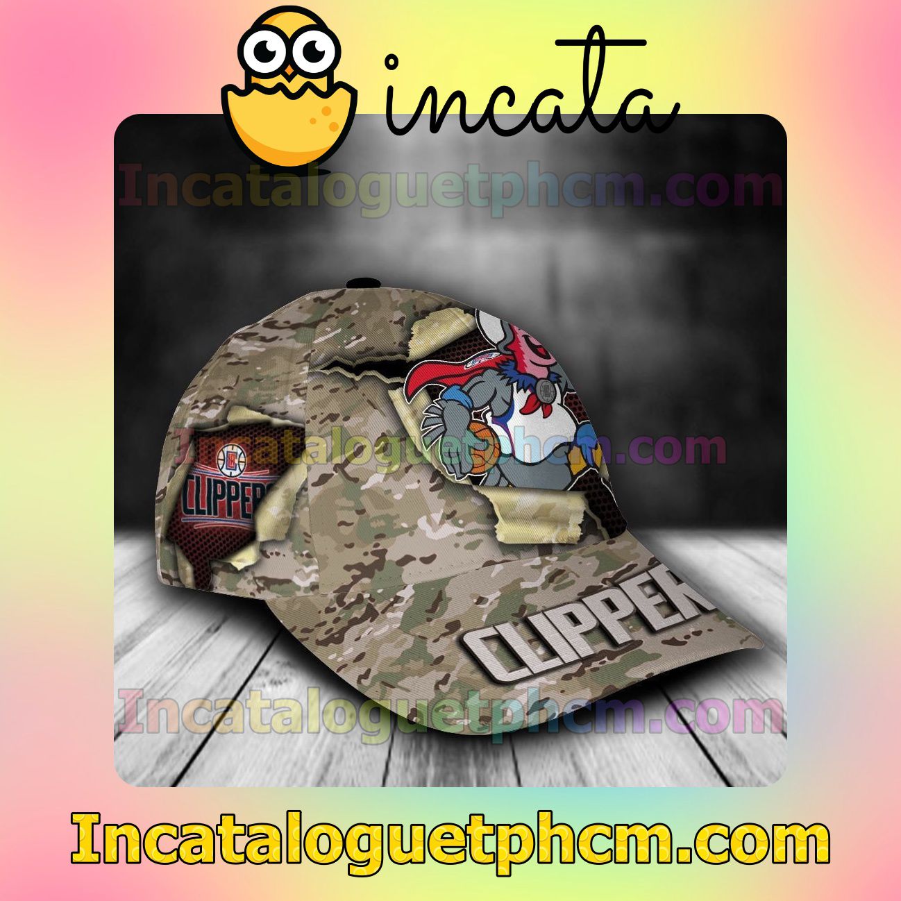  Ships From USA Los Angeles Clippers Camo Mascot NBA Customized Hat Caps