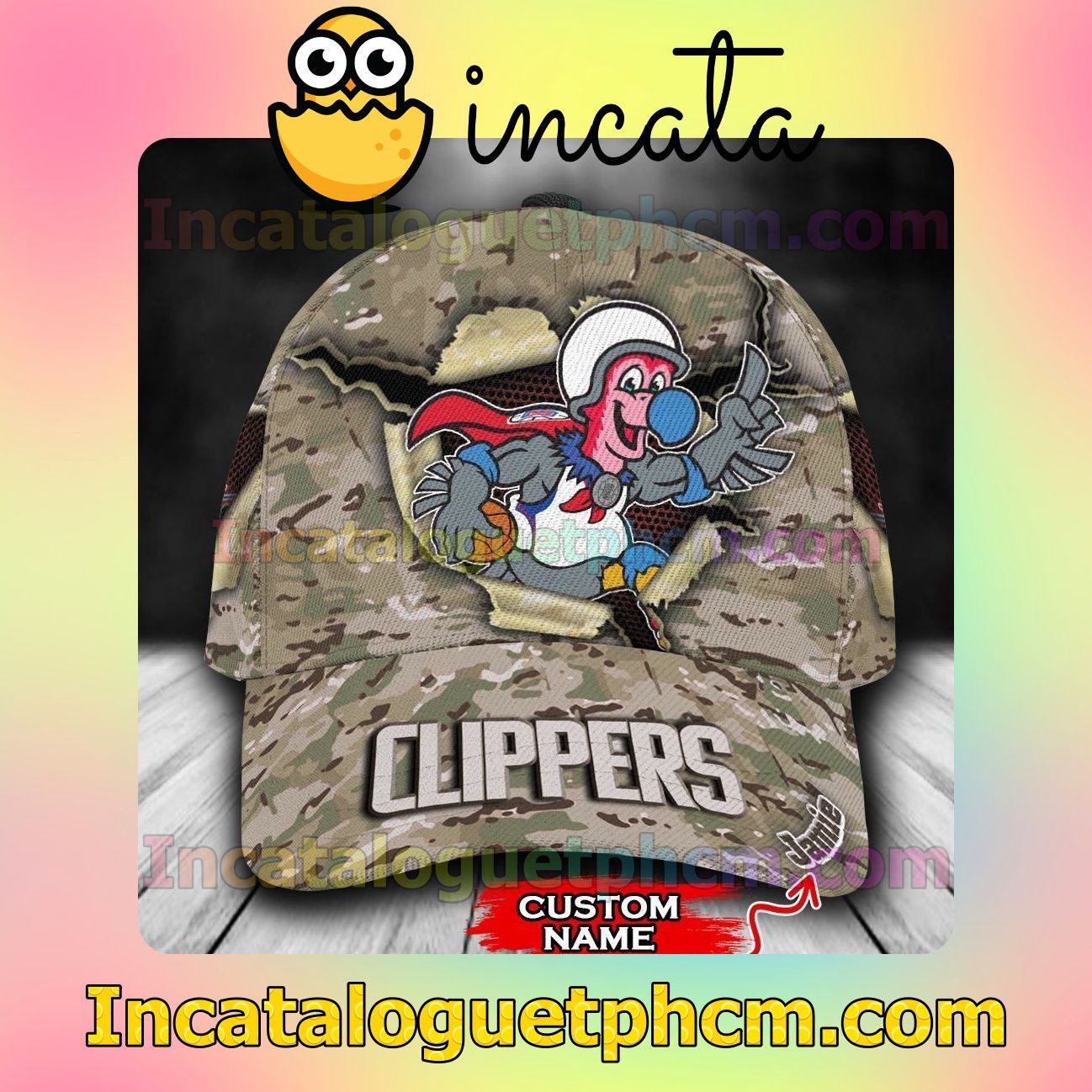 Los Angeles Clippers Camo Mascot NBA Customized Hat Caps